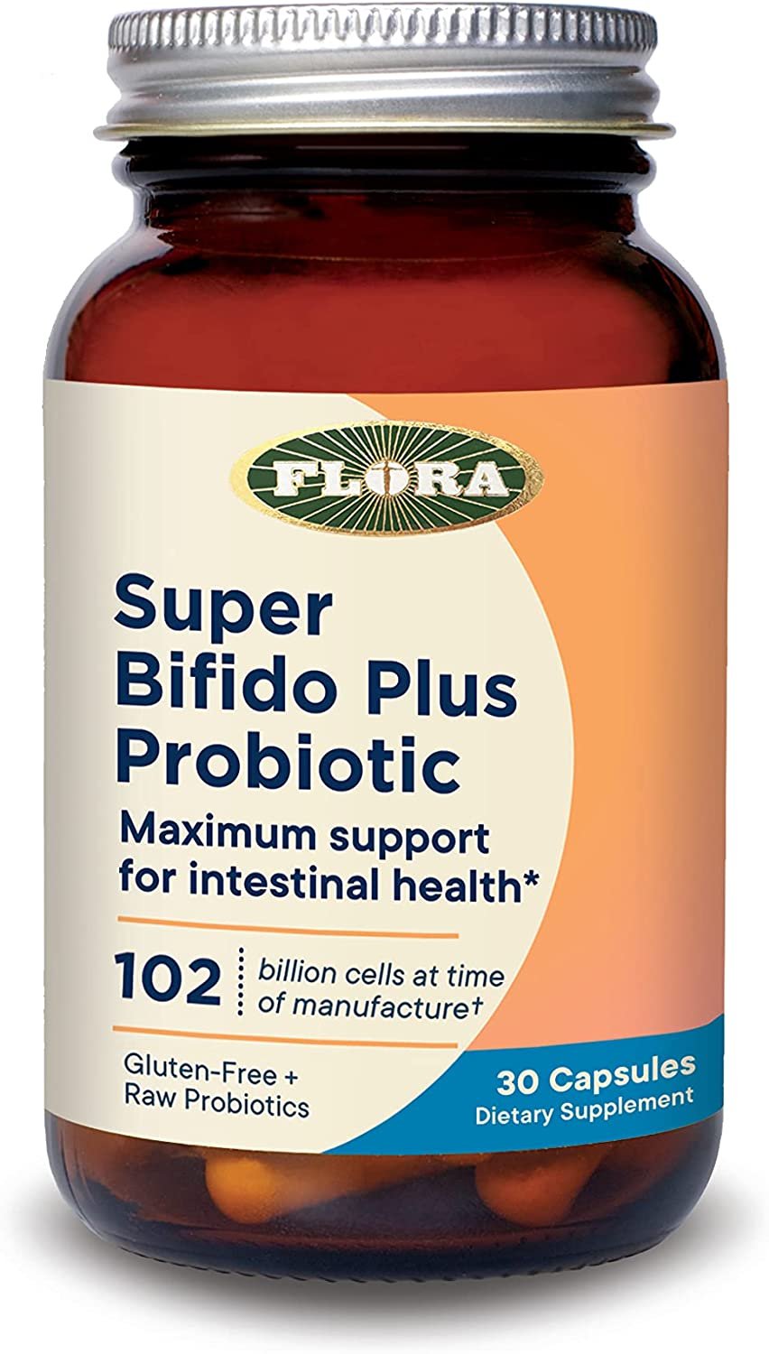 Flora Udo's Choice Super Bifido Plus 102 Billion CFU - Raw Probiotics for Men & Women with , Digestive Health Support, Bifidobacterium, Lactobacillus - 30 Veg Capsules