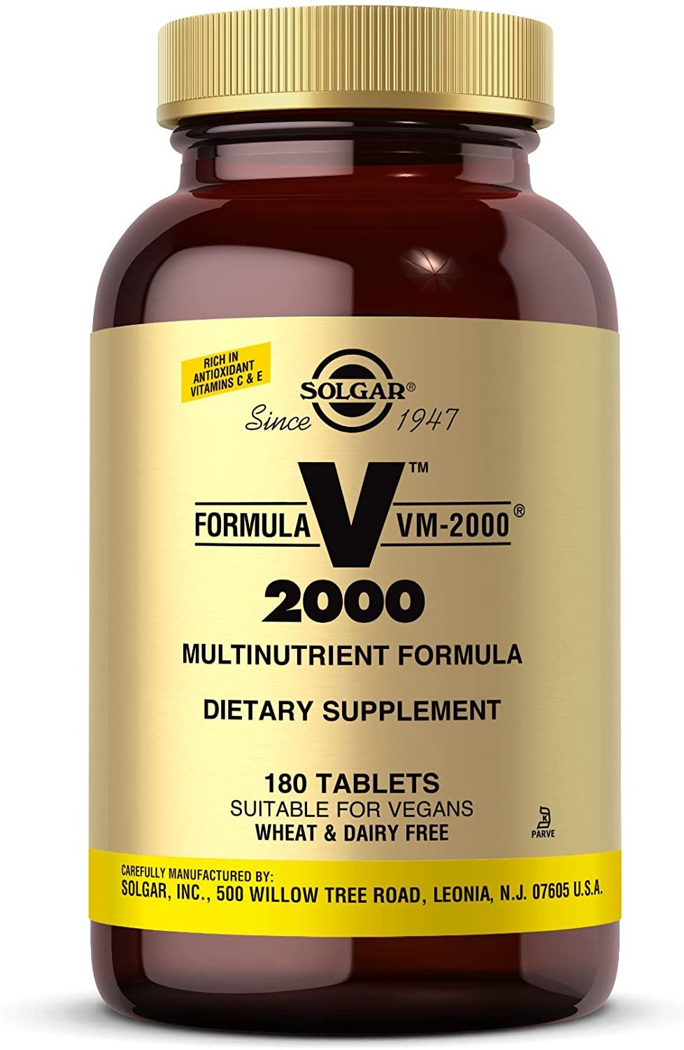 Solgar Formula VM-2000 (Multinutrient System), 180 Tablets - Premium Quality Multiple - Contains Zinc - Supports A Healthy Immune System - Vegan, Dairy Free, Kosher - 90 Servings