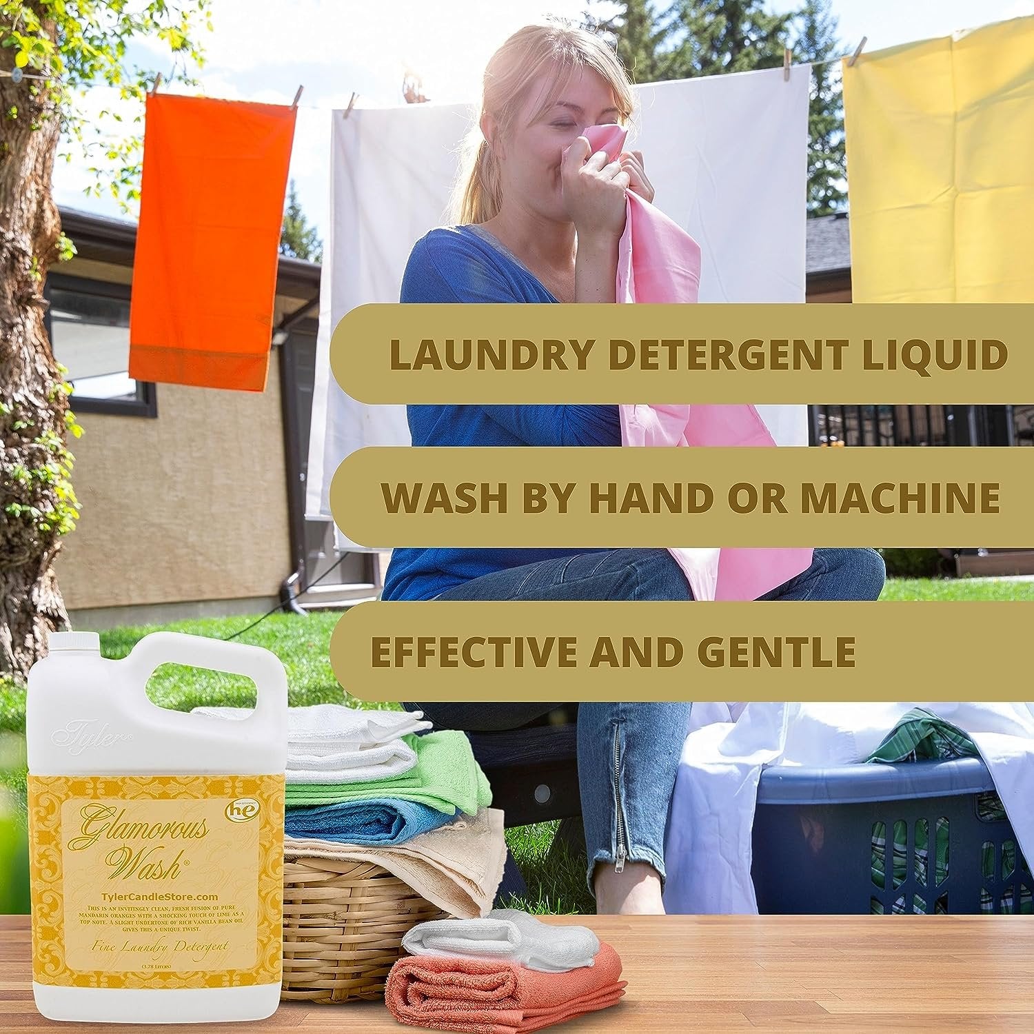 Worldwide Nutrition Bundle: Tyler Glamorous Wash Wishlist Scent Fine Laundry Liquid Detergent - Hand and Machine Washable - 3.78L (1Gallon) Container and Multi-Purpose Key Chain