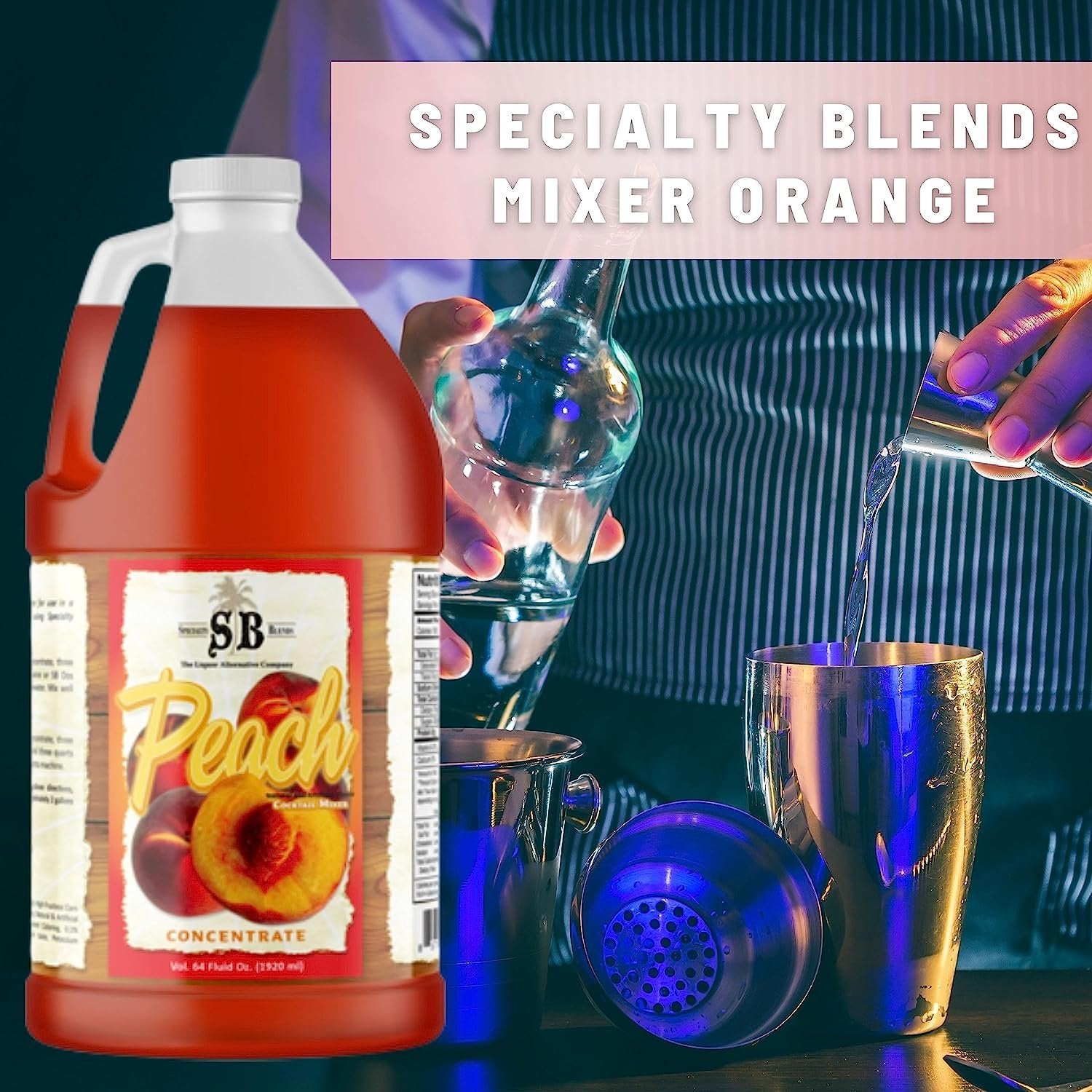 Specialty Blends Peach Flavored Syrup Cocktail Mixer Concentrate, Made with Organic Peach Flavor Syrups For Drinks, 1/2 Gallon (Pack of 1) - with Bonus Worldwide Nutrition Multi Purpose Key Chain