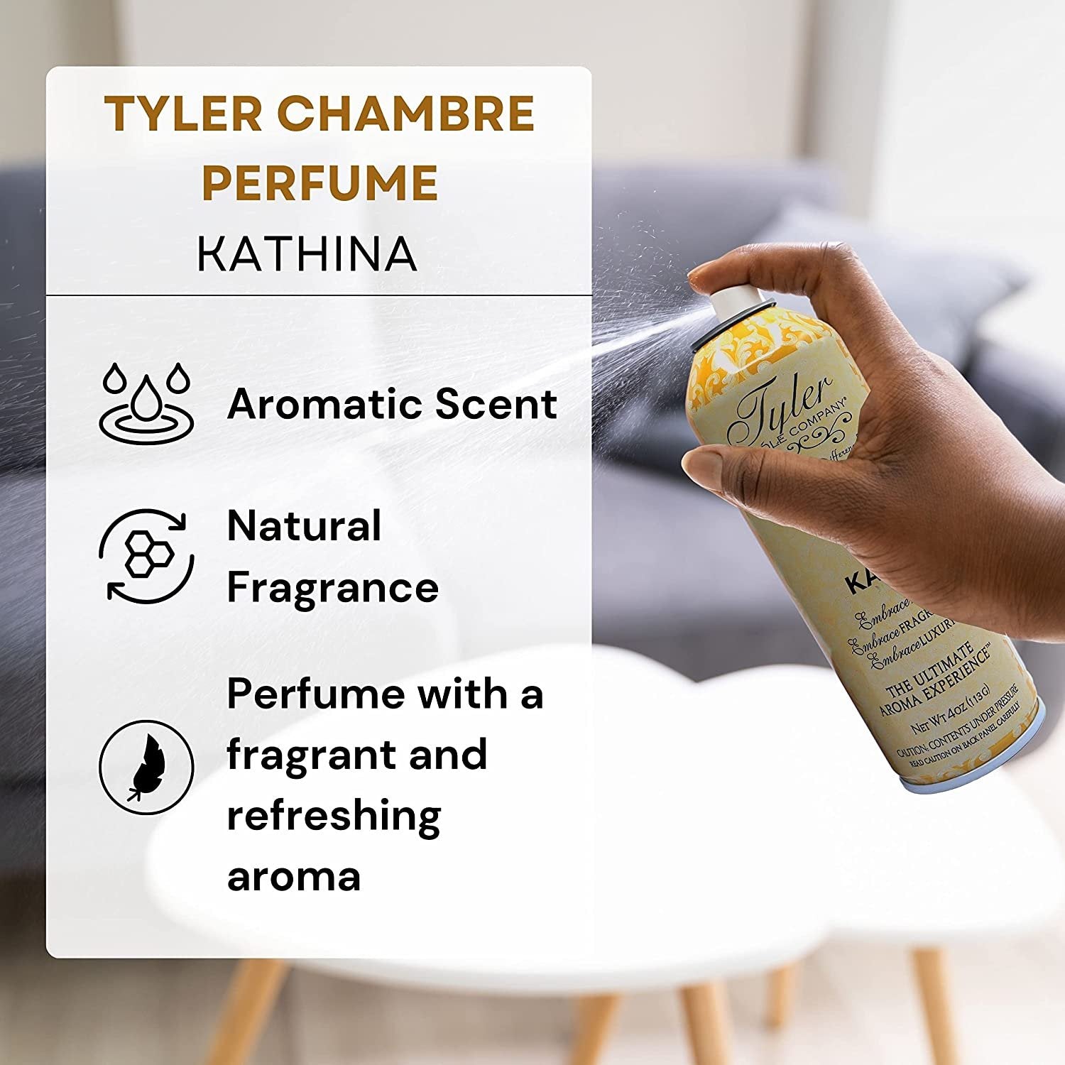 Tyler Candle Company Kathina Signature Fragrance Chambre Parfum - Luxury Kathina Scent Air Freshener Spray - The Ultimate Aromatic Experience - Home Essentials - 4 Oz Container with Bonus Key Chain