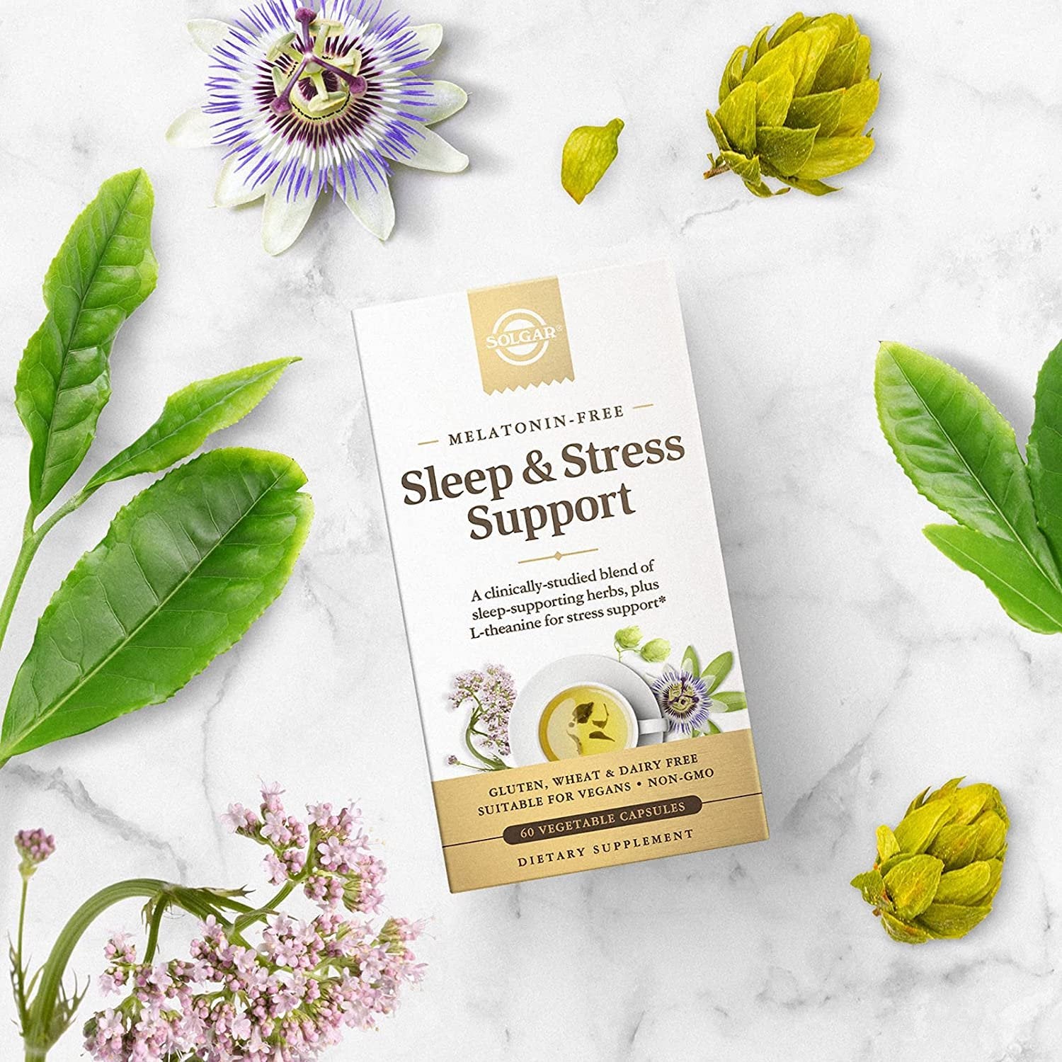 Solgar Sleep & Stress Support, Vegetable Capsules, Melatonin Free, Helps Relax, Calm You, Fall Asleep Quickly, Improve Sleep Quality with Valerian, Passionflower, Hops, Non-GMO, 15 Servings, 30 Count