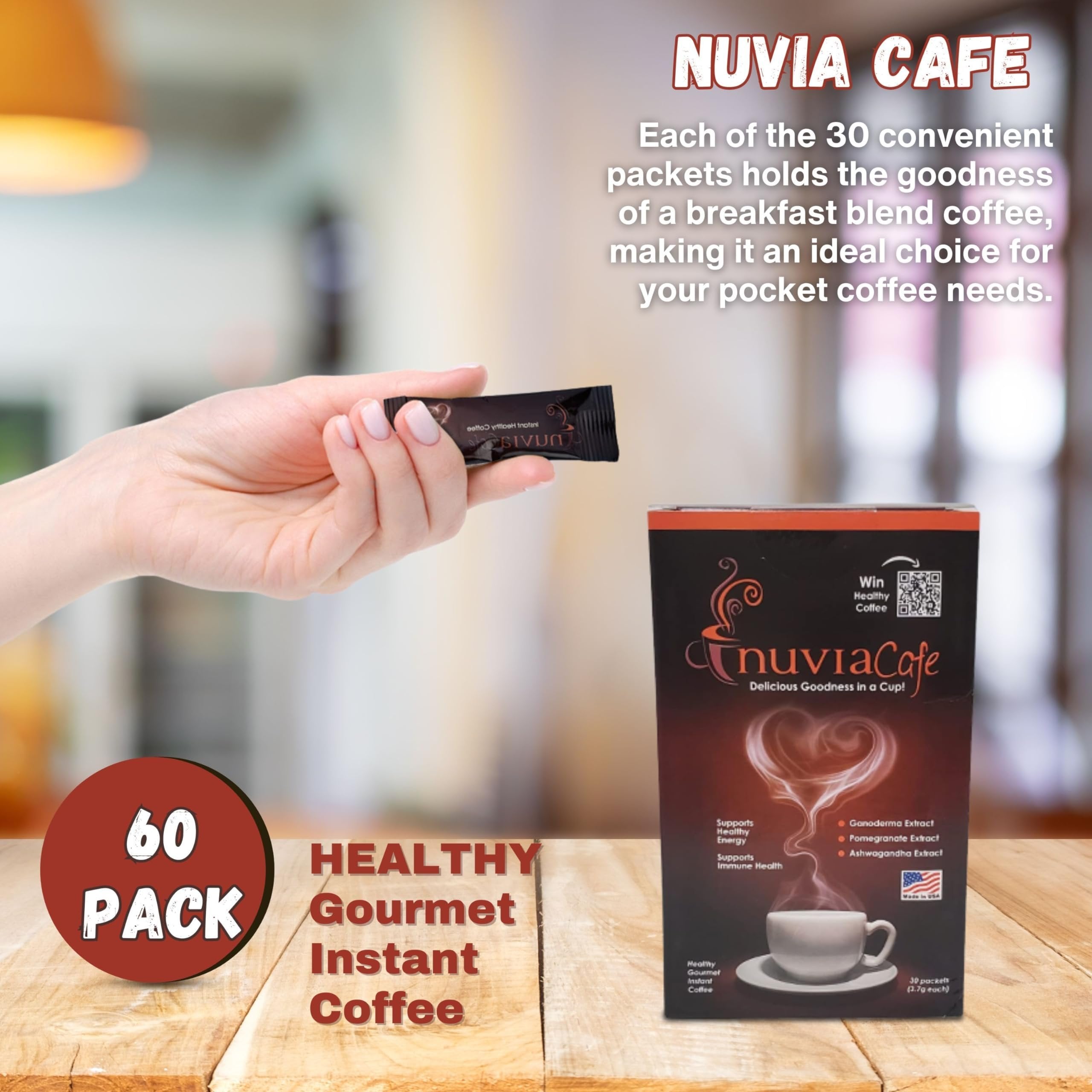 Nuvia Gourmet Instant Coffee - Dairy Free, Lactose Free, No GMOs, Soy Free, and Vegan Arabica International Coffee - 30 Coffee Packets Each Box