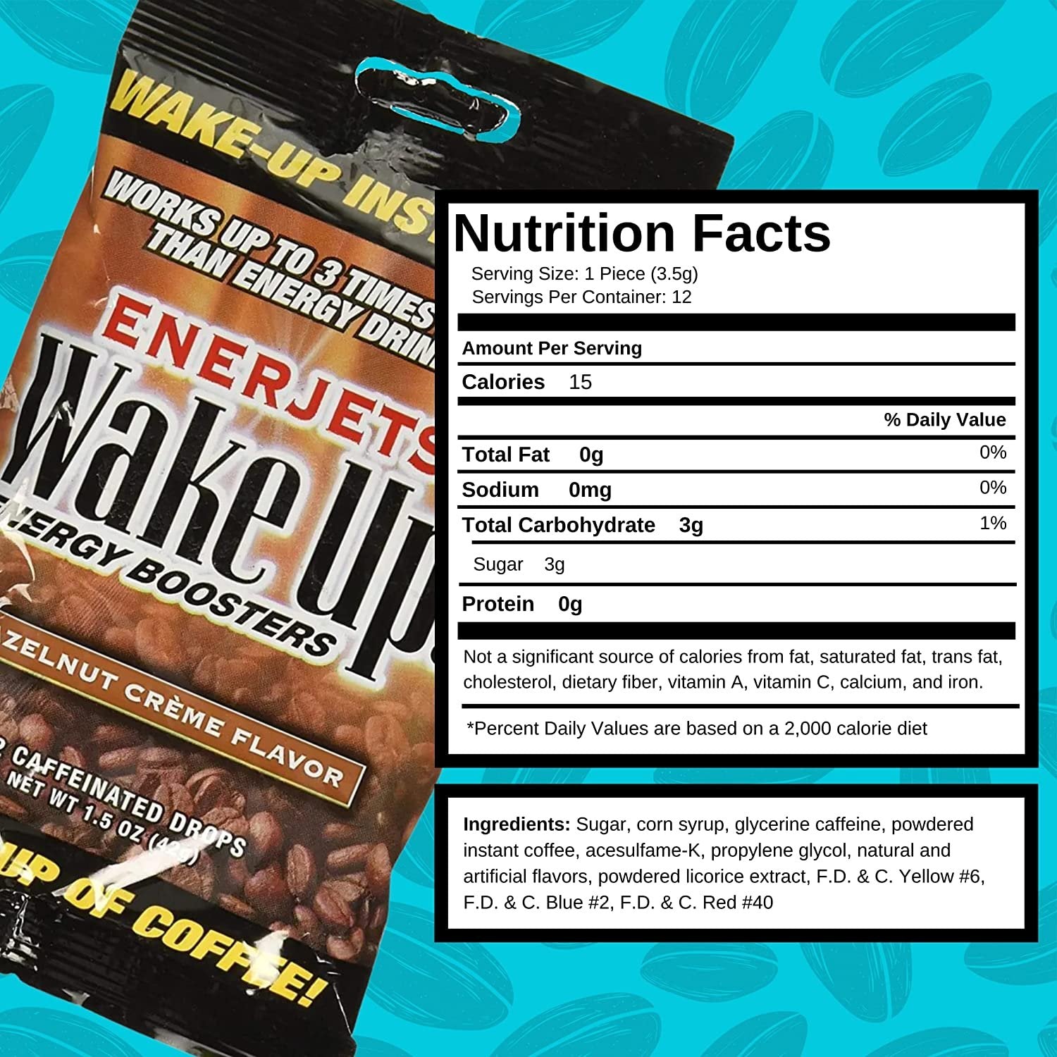 Enerjets Wake Up Energy Booster Caffeinated Drops - Instant Coffee Energy Supplements - Hazelnut Creme Flavor - Pack of 12, 12 Drops Per Package with Keychain