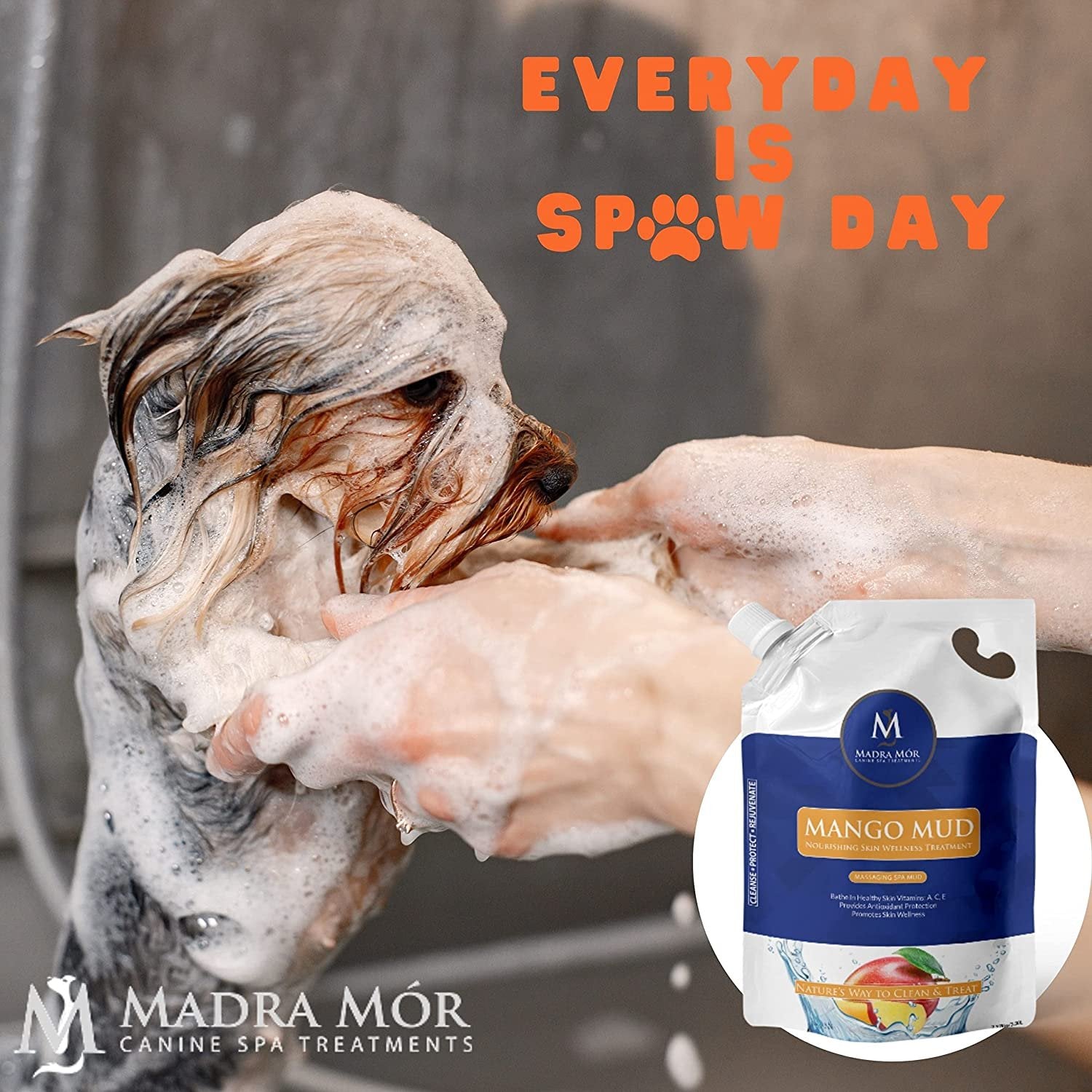 Madra Mor Mango Mud Dog Wash Spa Mud Dog Essentials | Dog Bath for Dog Grooming | Dry Skin for Dogs Treatment | Dog Coat Skin Care Products | 7.27lb Pouch w Worldwide Nutrition Multi Purpose Key Chain