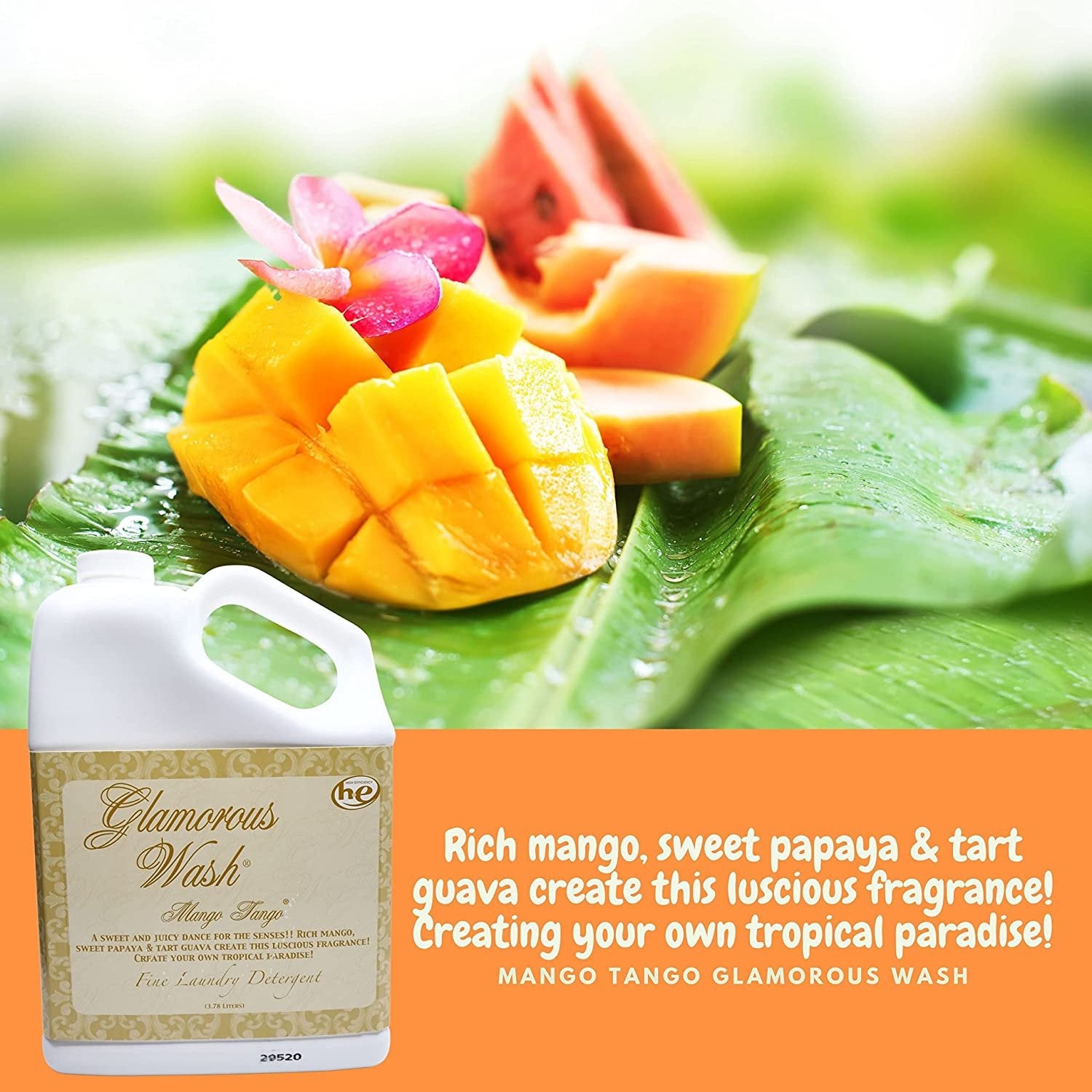 Tyler Candle Company Glamorous Wash Mango Tango Fine Laundry Liquid Detergent - Liquid Laundry Detergent Designed for Clothing - Hand and Machine Washable - 3.78L (1Gal) Container