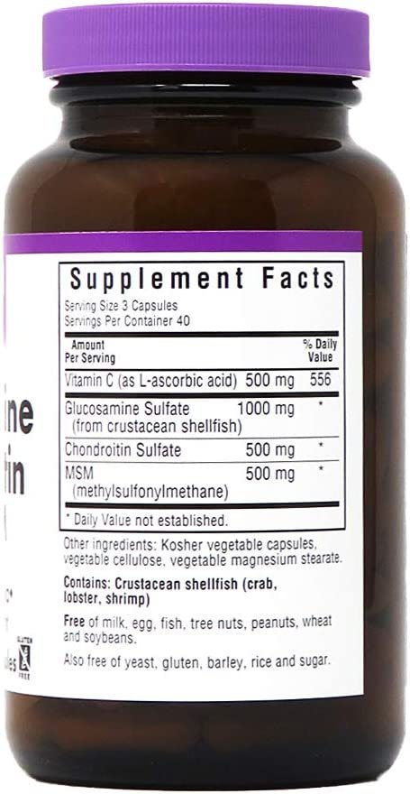 Bluebonnet Nutrition Glucosamine Chondroitin Plus MSM Supplement, Soy-Free, Gluten-Free, Non-GMO, Dairy-Free, 120 Count