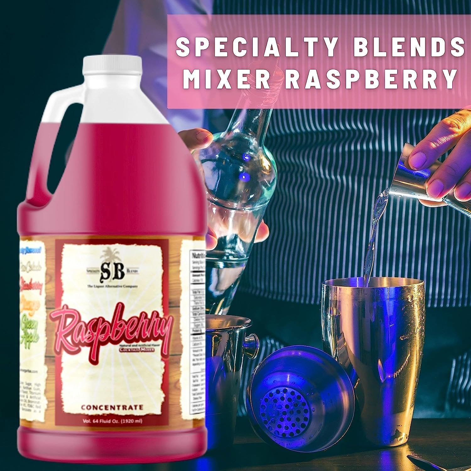 Specialty Blends Raspberry Flavored Syrup Cocktail Mixer Concentrate, Made with Organic Raspberry Flavor Syrups For Drinks, 1/2 Gallon, Pack of 1 - w/ Bonus Worldwide Nutrition Multi Purpose Key Chain