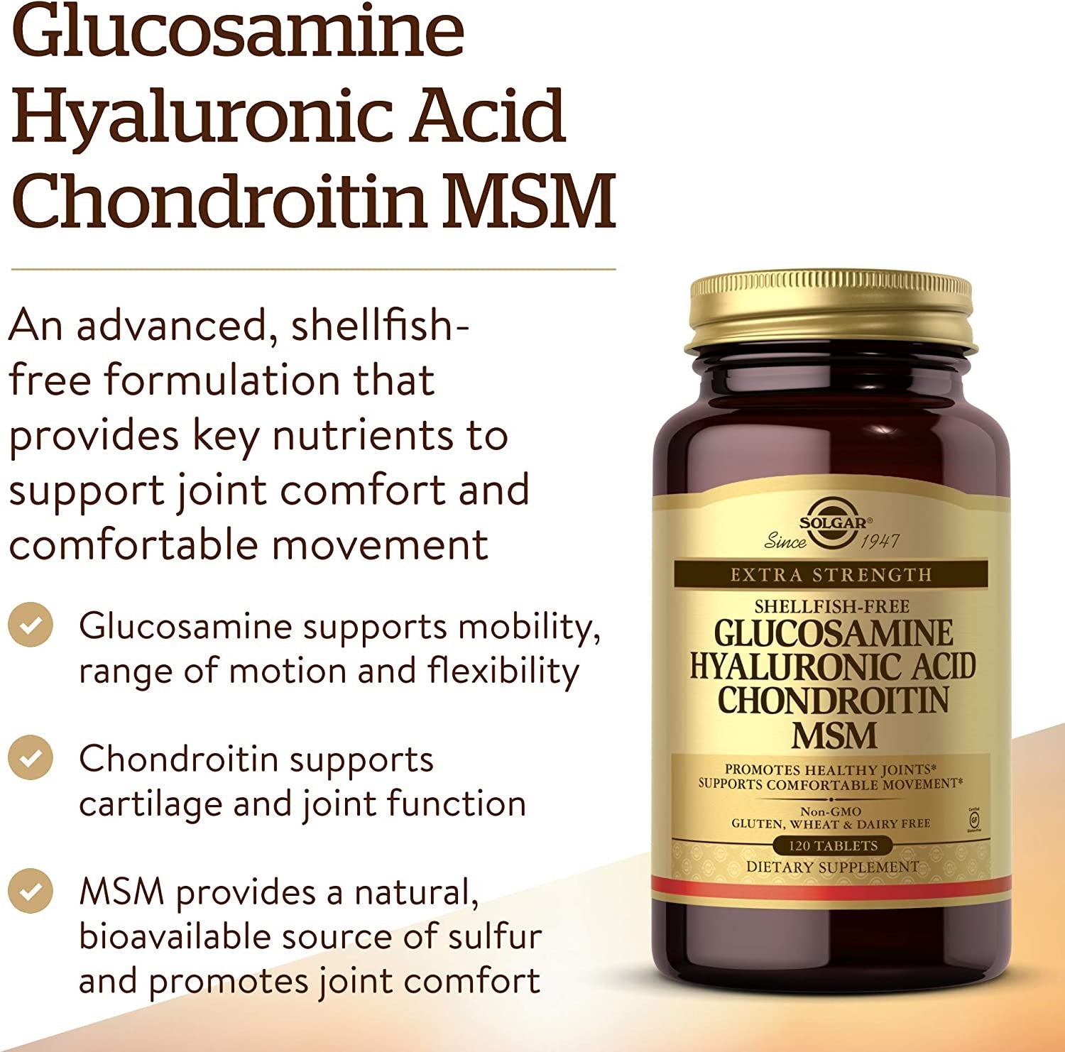 Solgar Glucosamine Hyaluronic Acid Chondroitin MSM - Joint Support 120 ct