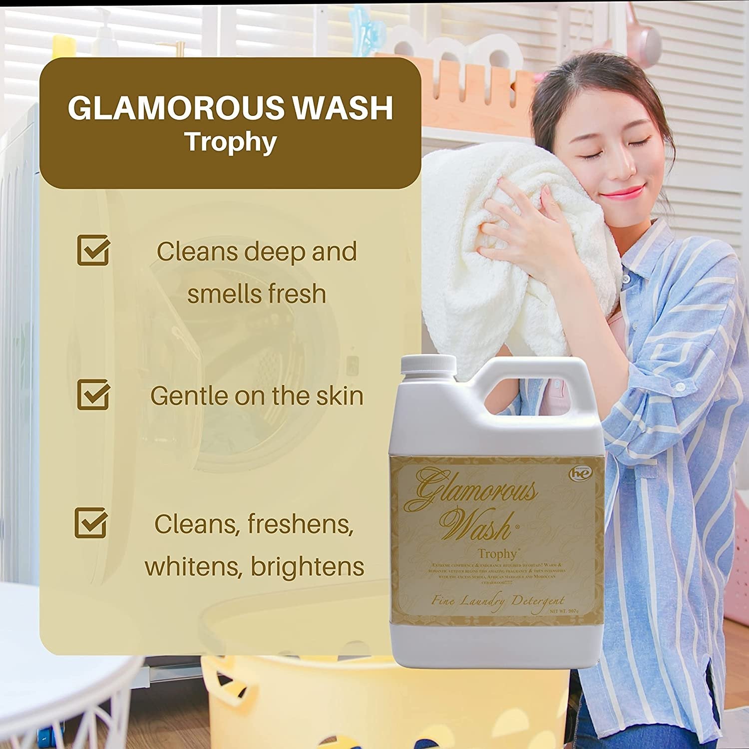 Tyler Candle Company Glamorous Wash Trophy Scent Fine Laundry Liquid Detergent - Liquid Laundry Detergent for Clothing - Hand and Machine Washable - 32 oz (907 g) Container w Bonus Key Chain
