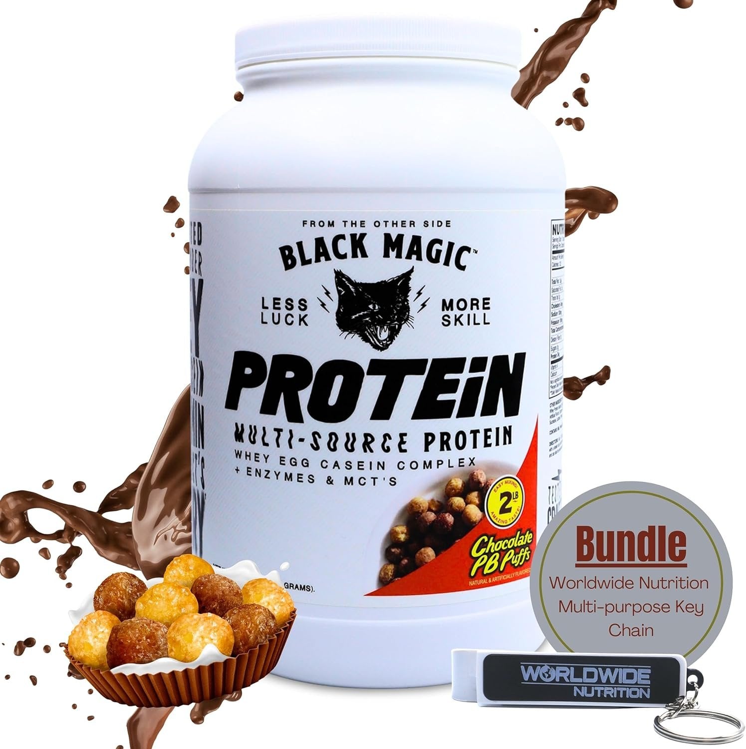 Black Magic Multi-Source Protein - Whey, Egg, and Casein Complex with Enzymes & MCT Powder - Pre Workout and Post Workout - Honey Grahms Protein Powder - 24g Protein - 2 LB with Bonus Key Chain