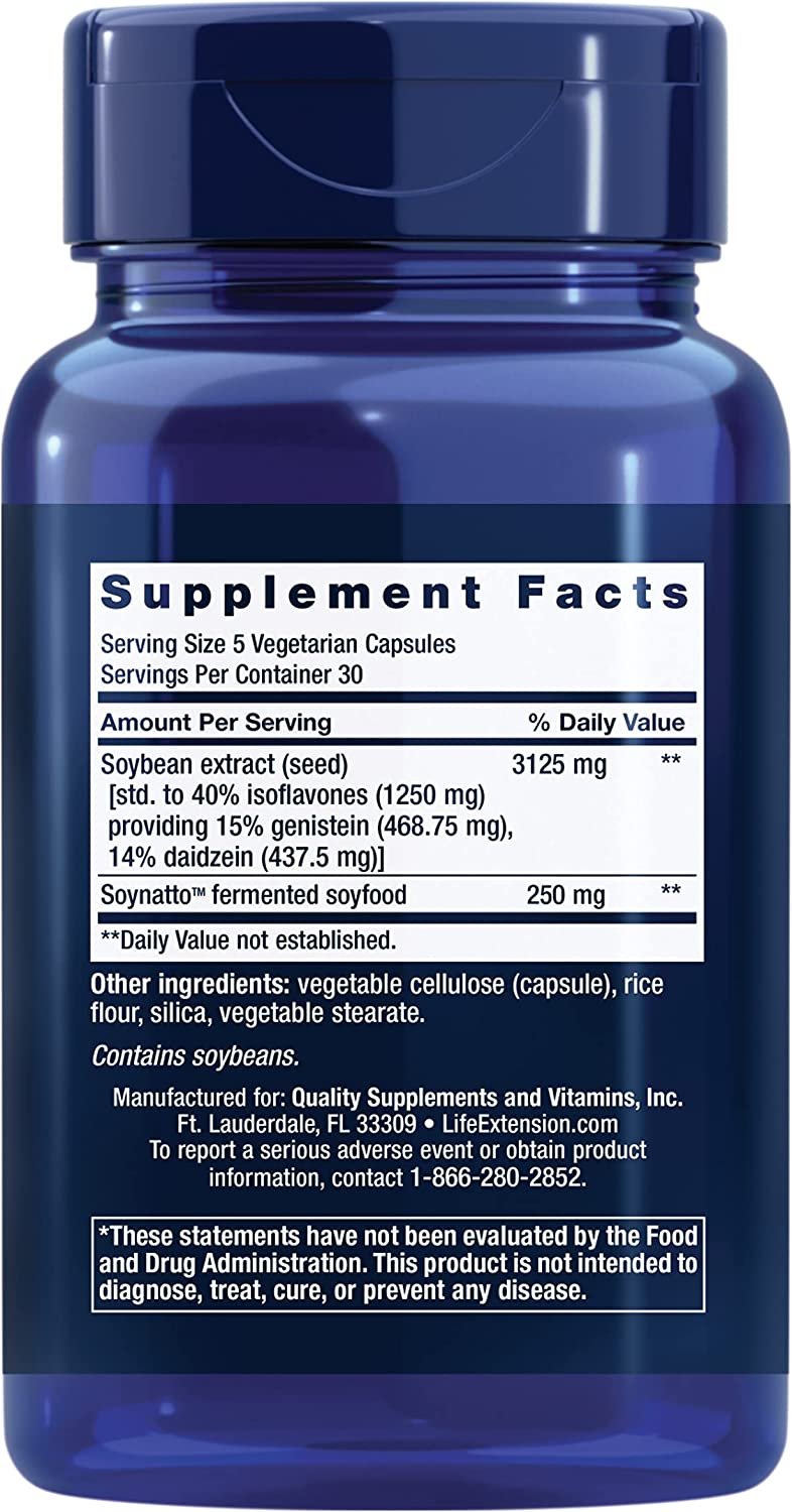 Life Extension Ultra Soy Extract - Soy Isoflavones Supplement for Women - Post Menopause Bone and Heart Health Support Fermented Soy Formula – Non-GMO, Gluten Free, Vegetarian – 150 Capsules