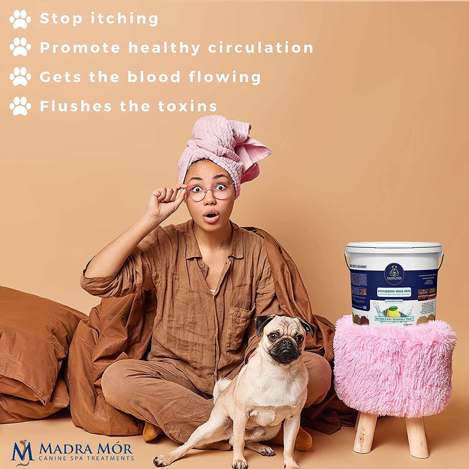 Madra Mor Scrubbing Suds Dog Essentials Spa Mud | Dog Bath for Dog Grooming | Dry Skin for Dogs Treatment | Dog Coat Skin Care Products | 7.5lb Pail w Worldwide Nutrition Multi Purpose Key Chain