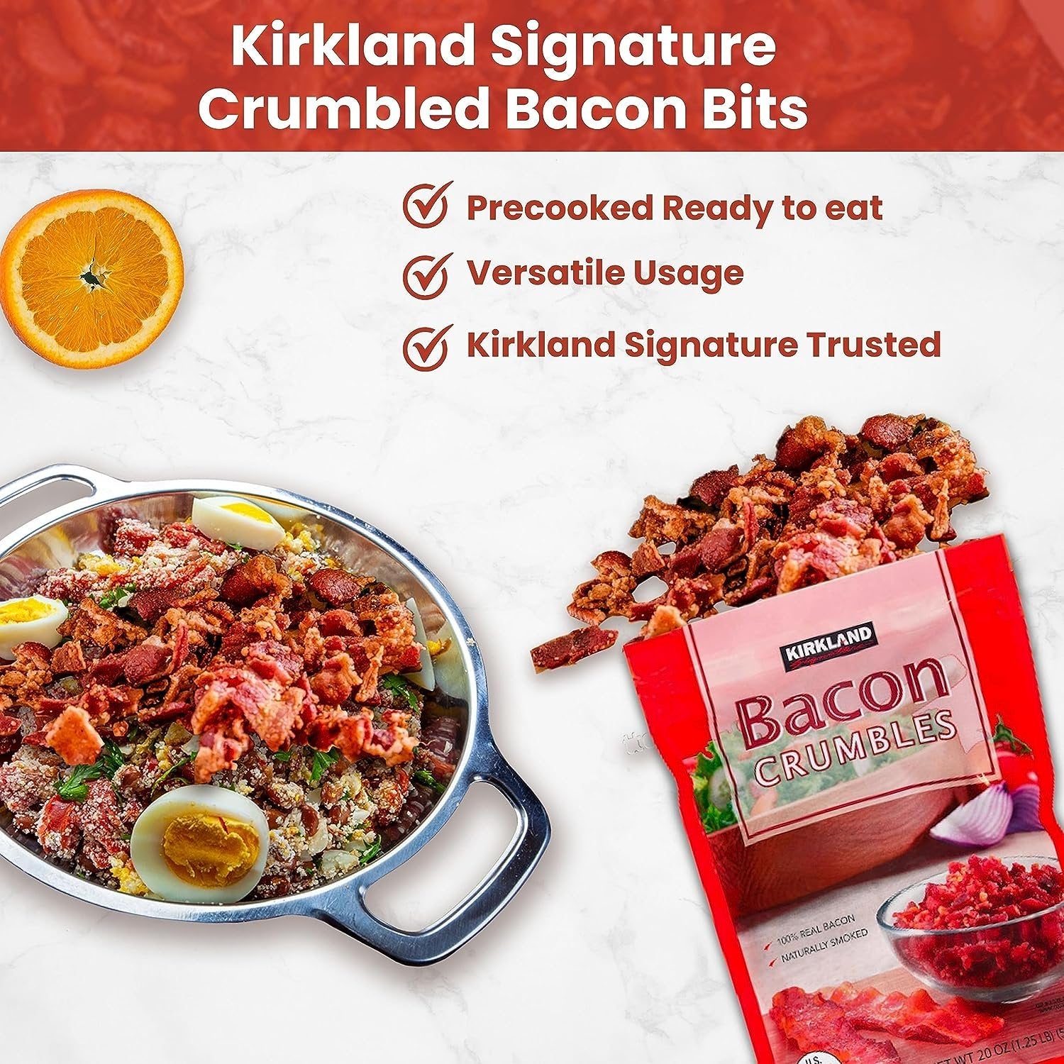 Kirkland Signature Crumbled Bacon Bits - Irresistibly Flavorful Cooked Bacon - Bacon Cooked Ready To Eat, Premium Quality 20oz with Bacon Bits Real for Culinary Creations - 3 Pack Bacon Bits For Salad