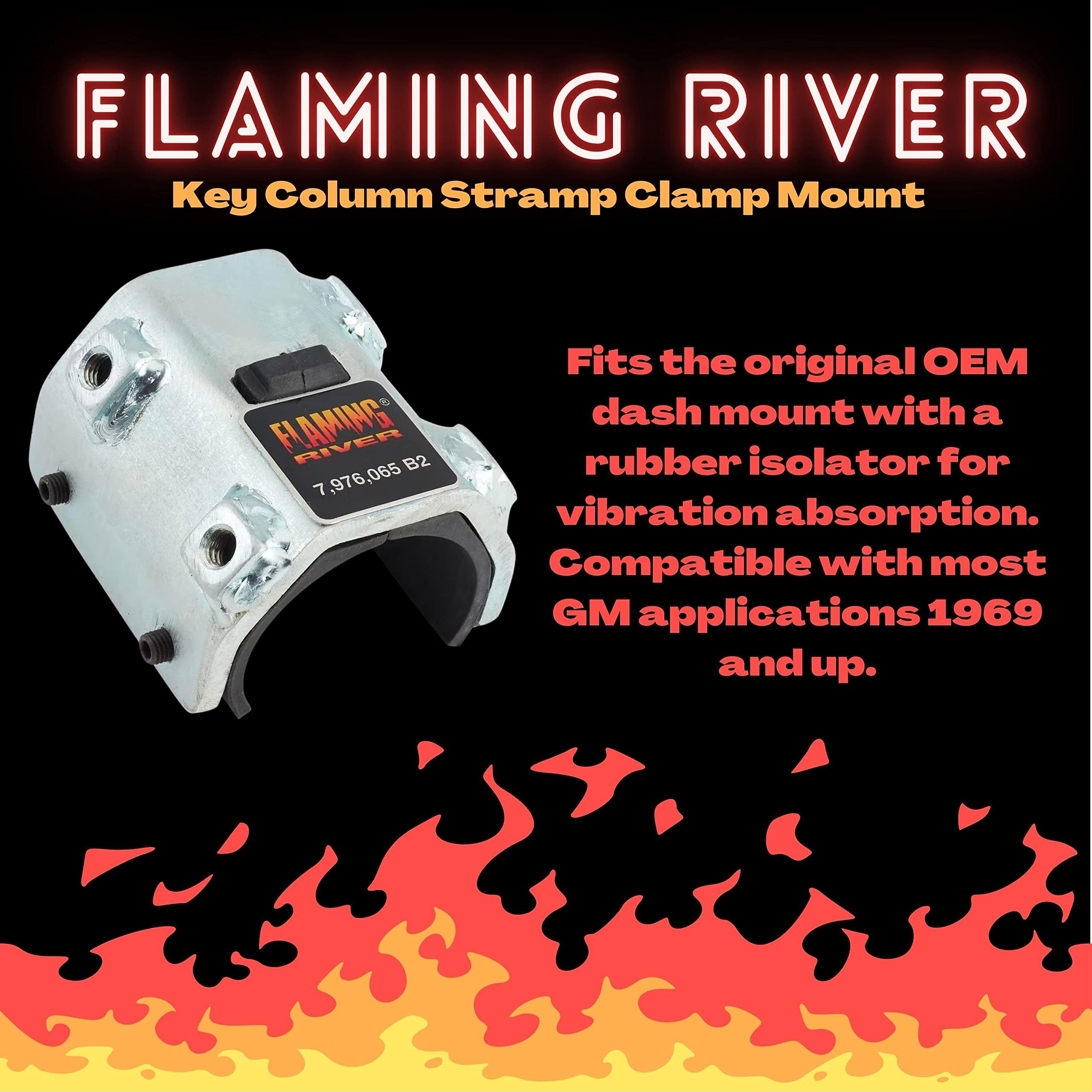 Flaming River Column Strap Clamp Mount with Rubber Isolator - Car Part FR20300 - American Made Steering Wheel Automotive Clamp - 2 Inch Diameter Column Tube with Bonus Keychain