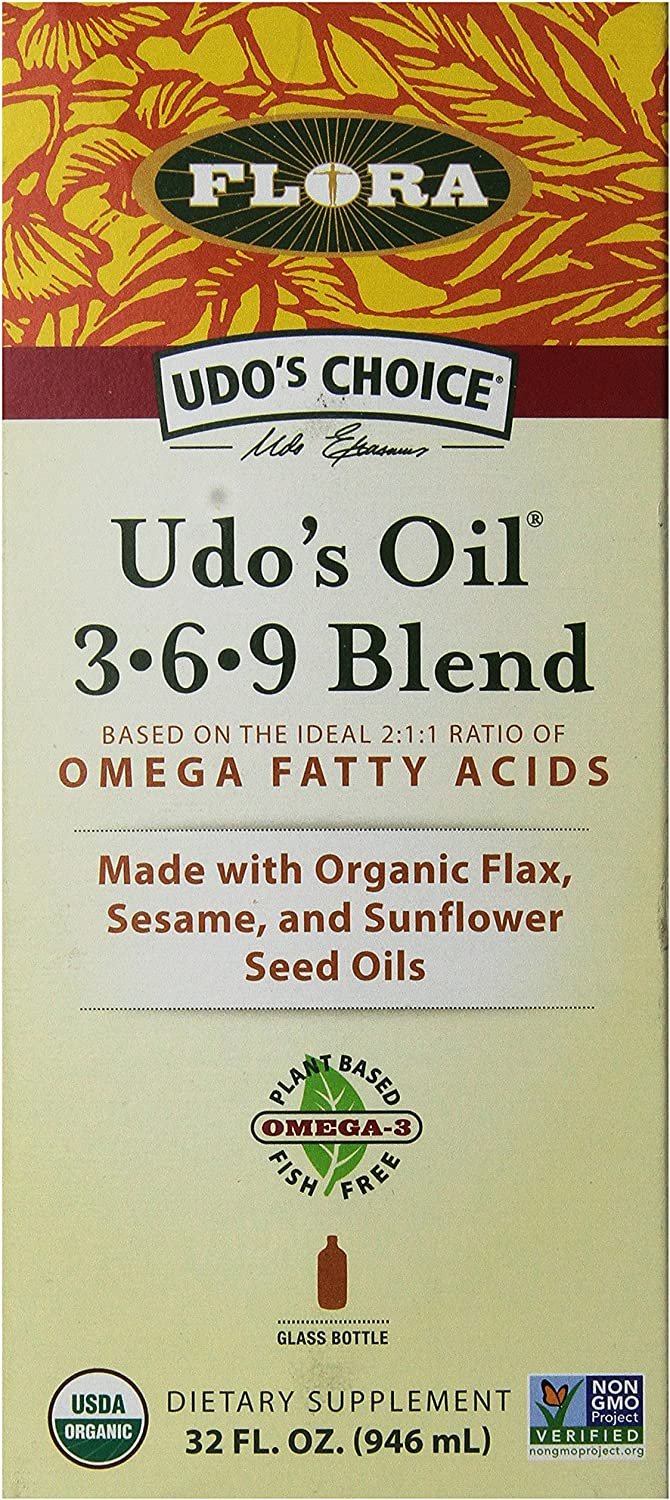 Flora UDO’s Oil Omega 3-6-9 32 Oz Supplement | Organic | Plant Based | Vegan Fish Oil Alternative | Blend of Flaxseed, Coconut, Evening Primrose & More