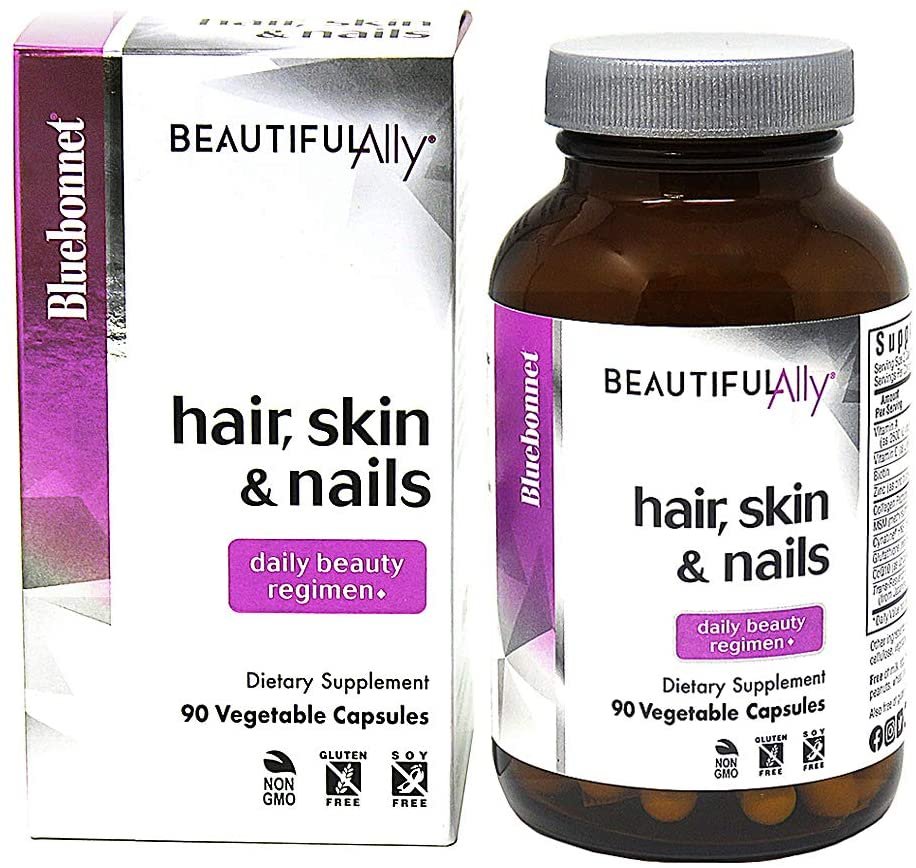 BlueBonnet Nutrition Beautiful Ally Hair, Skin & Nails, Hydrolyzed Collagen from Grass Fed Cows, Collagen Peptides Type 1 & 3, Non GMO, Gluten Free, Soy Free, Milk Free, Kosher, 90 Vegetable Capsules