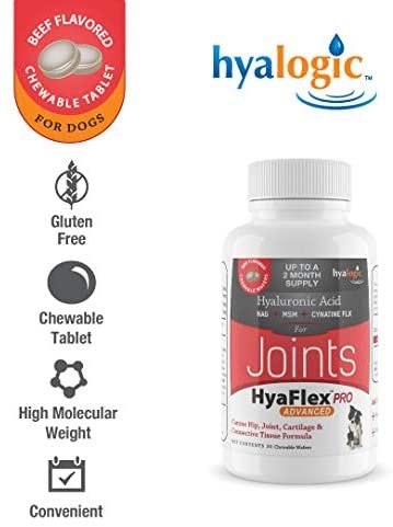 Hyalogic HyaFlex Pro Advanced - 30 Beef-Flavored Wafers - A Dog Joint Supplement with Hyaluronic Acid, Glucosamine, MSM & Cynatine - Supports Canine Hips, Cartilage, and Flexibility