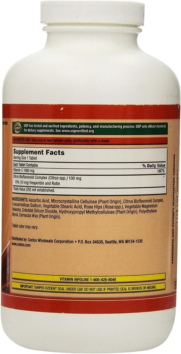 Kirkland Vitamin C with Rose Hips and Citrus Bioflavonoid Complex (1000 mg), 500-Count Tablets ( Package may vary)