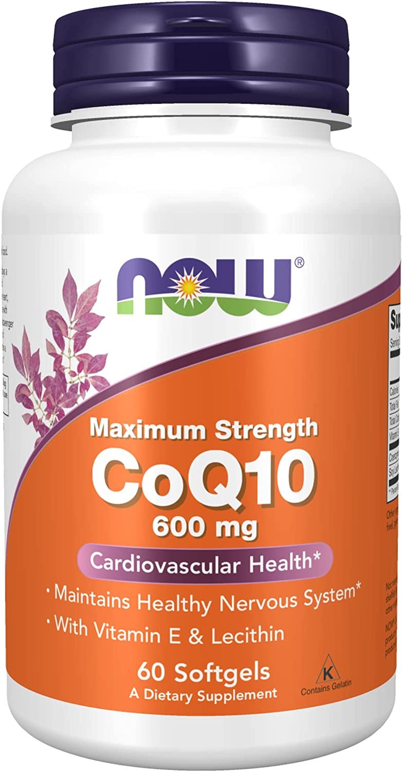 NOW Supplements, CoQ10 600 mg, Maximum Strength with Vitamin E & Lecithin, 60 Softgels