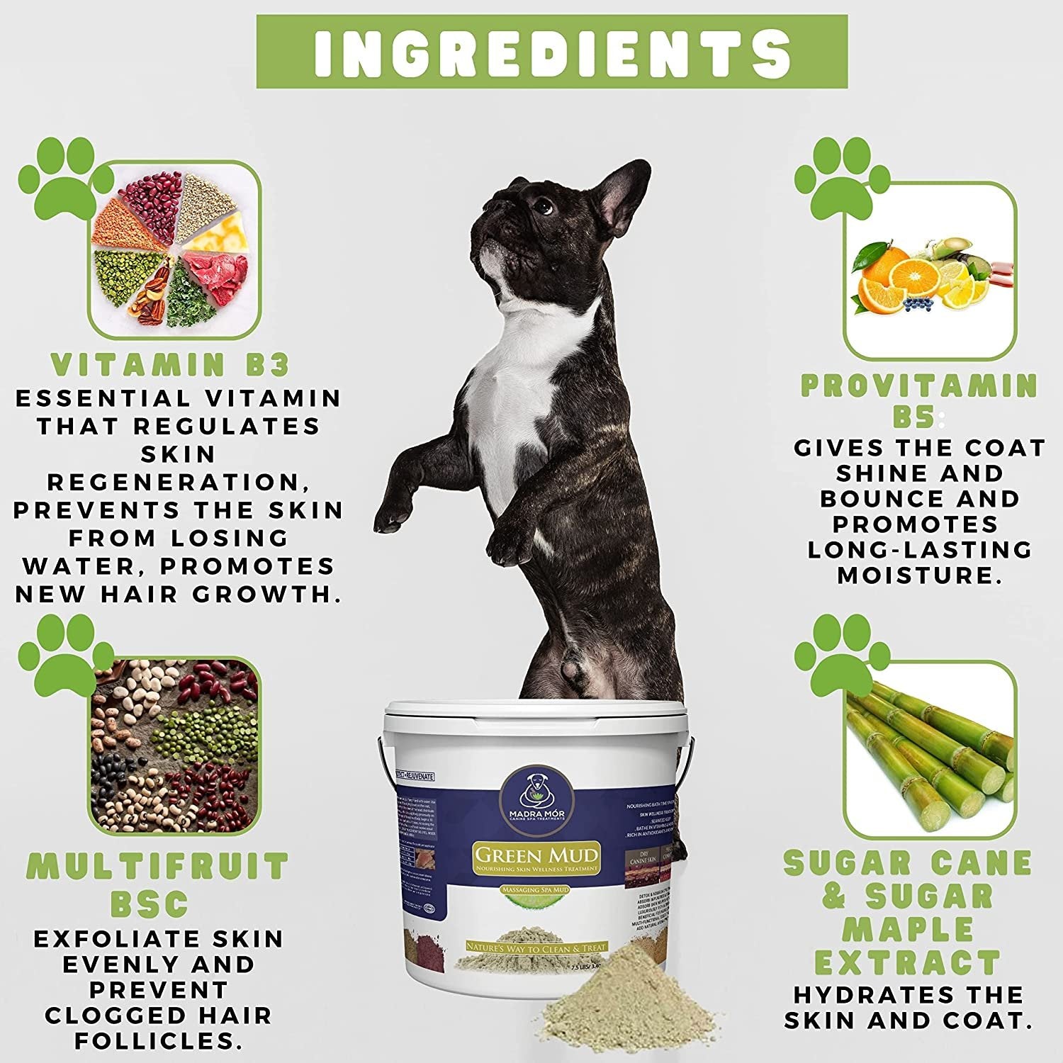Madra Mor Massaging SPA Mud - Luxurious Dog Skin Wellness Treatment - Cleanse - Protect - Rejuvenate - Green Mud - 1 Pail (7.5lb) - with Multi-Purpose Key Chain