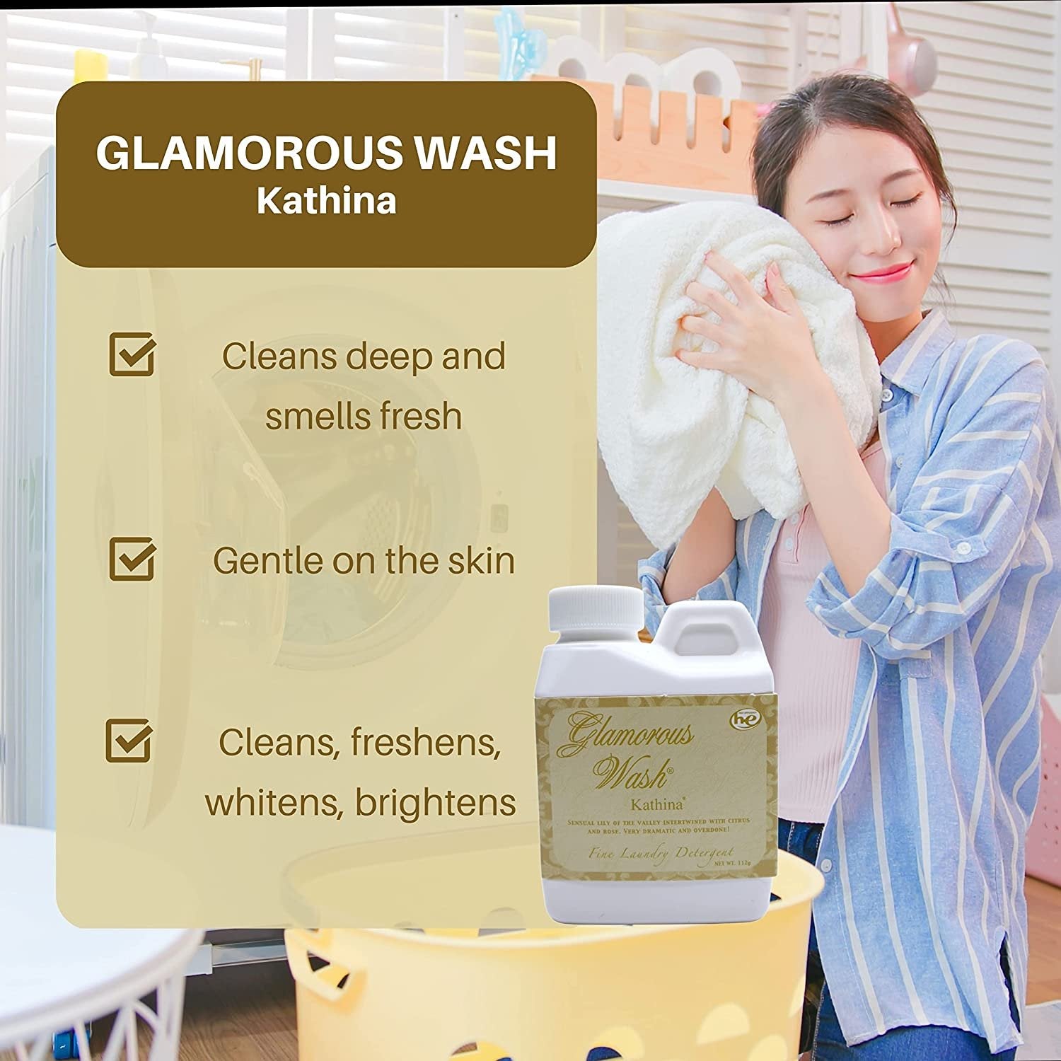 Tyler Candle Company Glamorous Wash Kathina Scent Fine Laundry Liquid Detergent - Liquid Laundry Detergent for Clothing - Hand and Machine Washable - 4oz, 112 gram Container w Bonus Key Chain