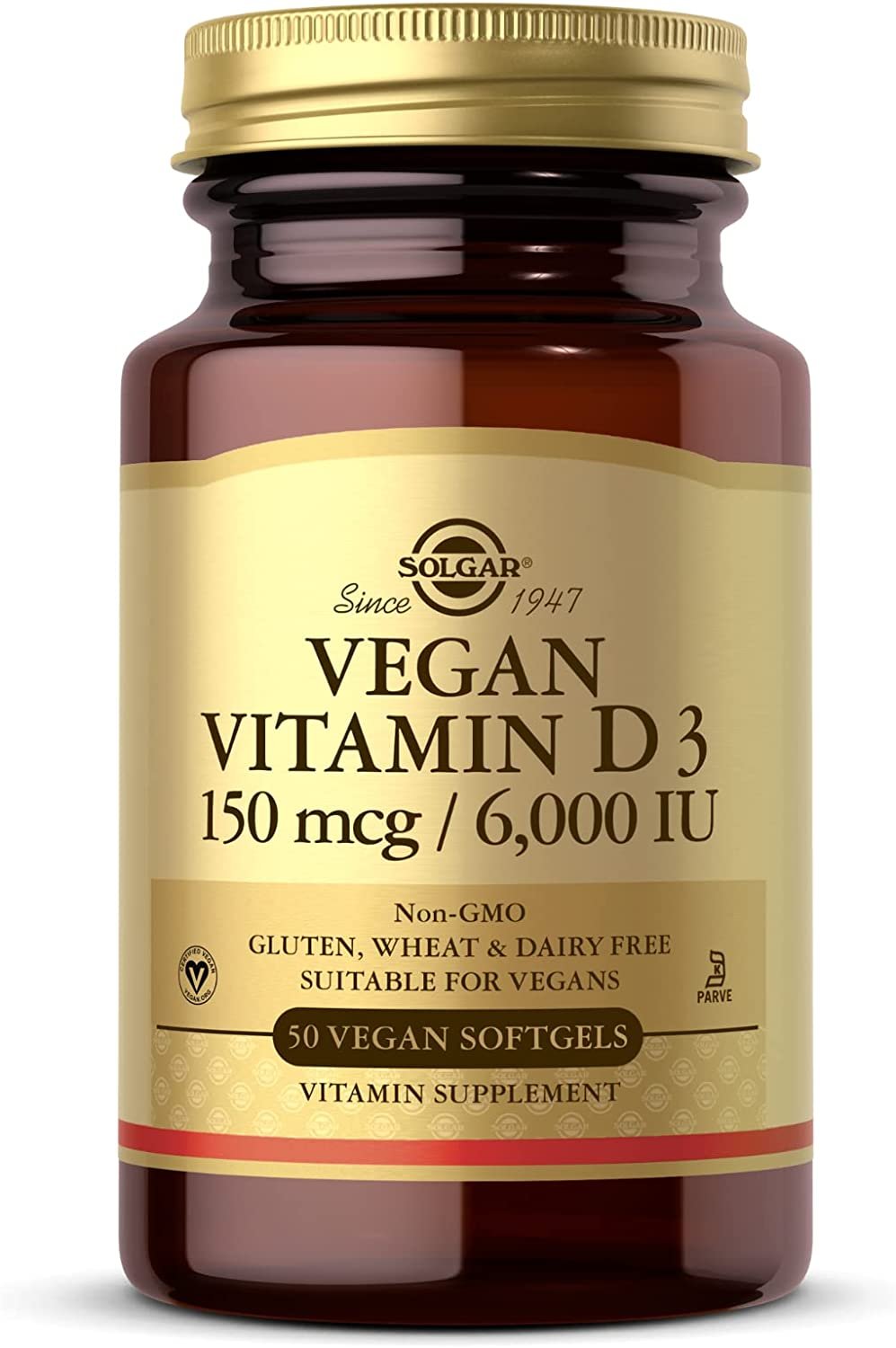 Solgar Vegan Vitamin D3 (Cholecalciferol) 150 mcg (6,000 IU) - 50 Softgels - Immune Support - Helps Maintain Healthy Bones & Teeth - Non-GMO, Certified Vegan, Gluten & Dairy Free - 50 Servings