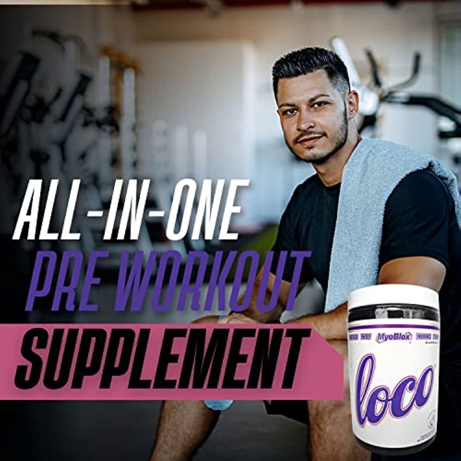 MyoBlox LOCO Pre-Workout Nitric Oxide Booster | Supports Muscle Pumps & Enhanced Vascularity | for Energy, Focus & Intensity | 400mg of Natural Caffeine per Scoop (Purple Haze) with Bonus Key Chain