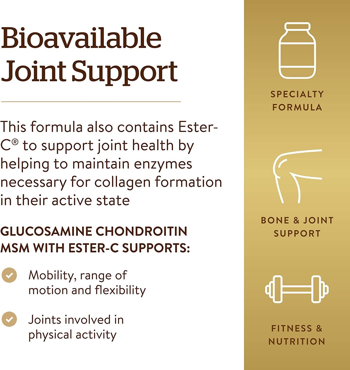 Solgar Extra Strength Glucosamine Chondroitin MSM w/ Ester-C, 180 Tablets - Promotes Healthy Joints, Supports Comfortable Movement & Collagen Formation - Non-GMO, Gluten Free, Dairy Free - 60 Servings