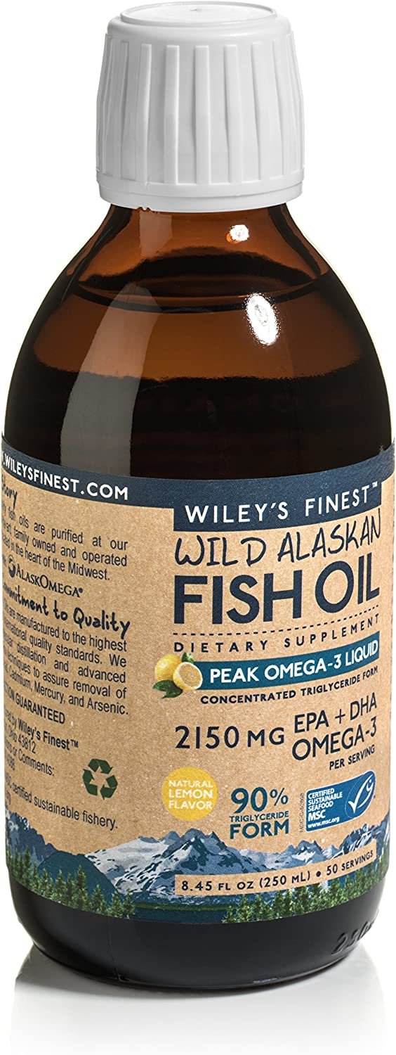 Wiley's Finest Wild Alaskan Fish Oil - Peak Omega-3 Liquid 2150mg EPA + DHA Omega-3 Natural Supplement 50 Servings