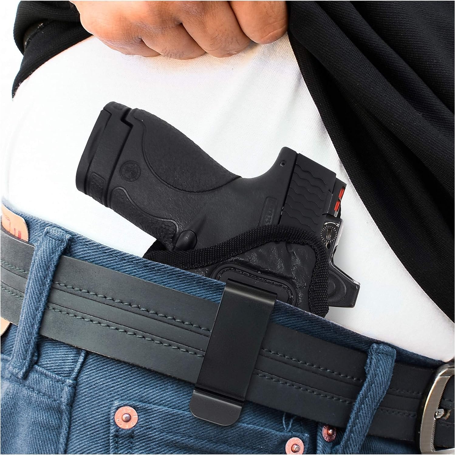 IWB Optical Gun Holster by Houston - ECO Leather Concealed Carry Soft Material | Fits Glck 26/27/33, Shield, XDS, Taurus 709, Taurus Pro C, Walther P22, Beretta Nano, SCCY Sky.Rug LC9 (Right) Black