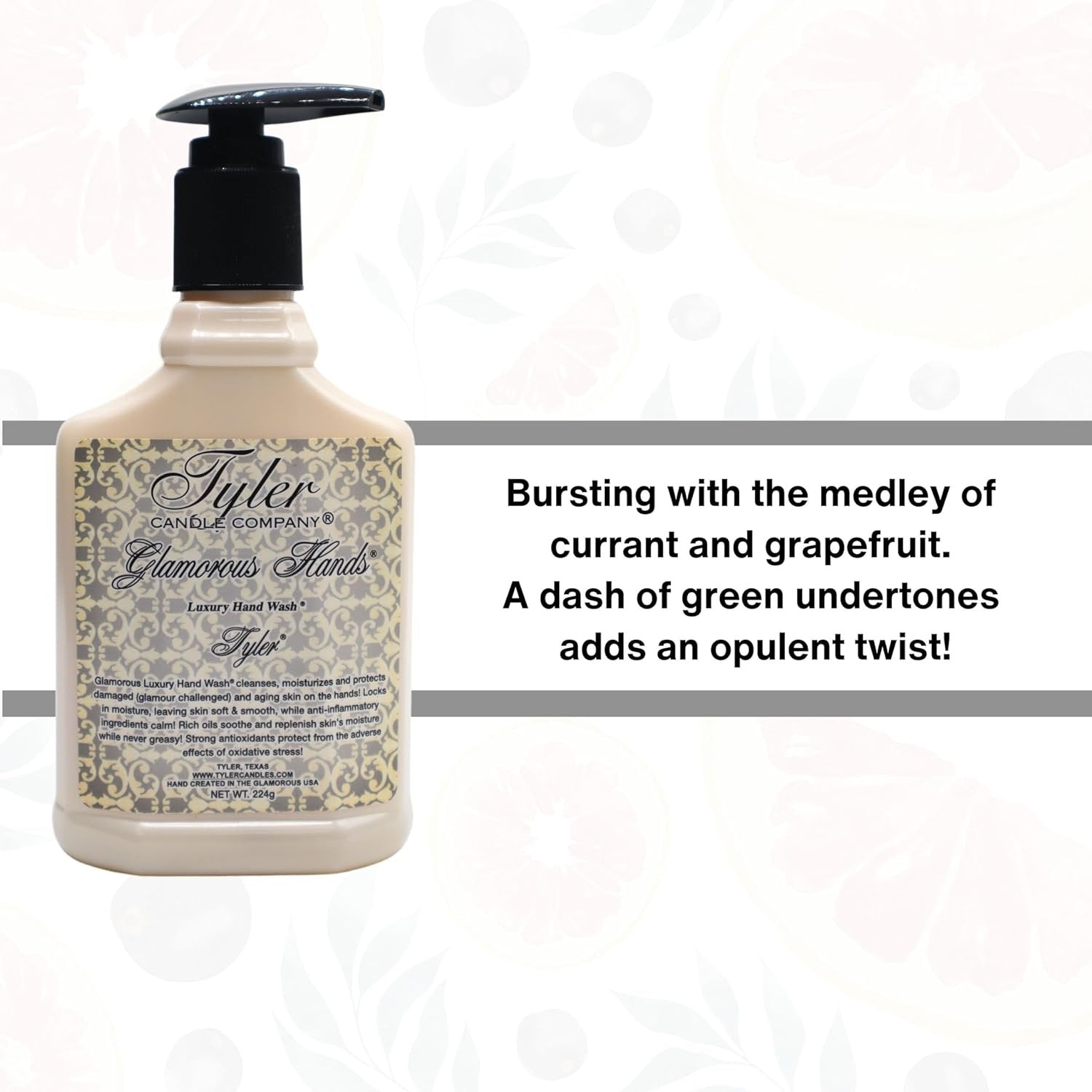 Tyler Candle Company Glamorous Hands - Tyler Luxury Hand Wash - Cleanse, Moisturize, Protect Damage and Aging Skin - 1 Pack of 8 oz (224g) - with Multi-Purpose Keychain