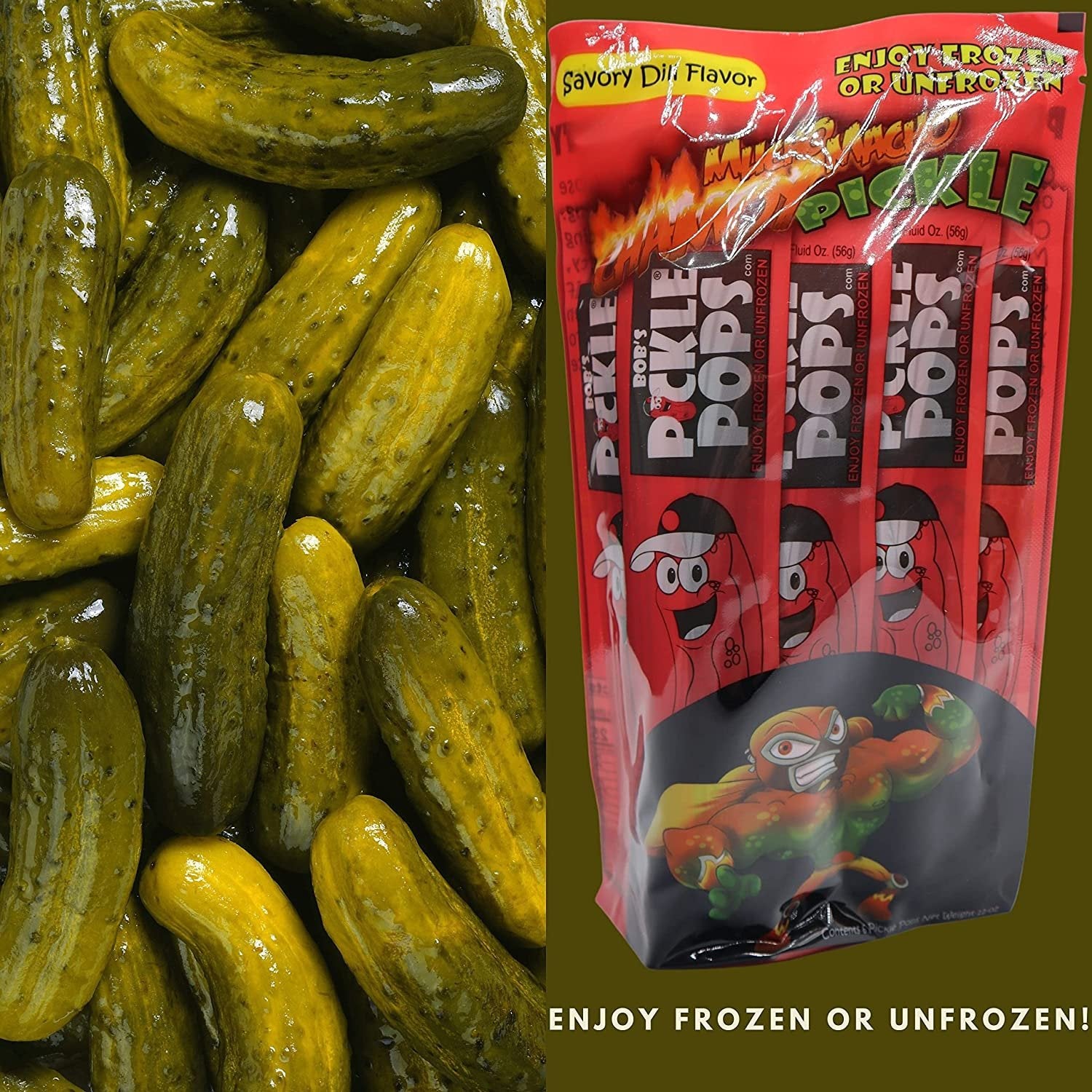 Bob's Pickle Pops - Mucho Macho Chamoy Pickle Flavor - Savory Dill Flavor - 18 Count - Pack of 3 - 6 Count Sacks (2 Fl Oz per Pop) - Keto Friendly, Enjoy Frozen or Unfrozen.
