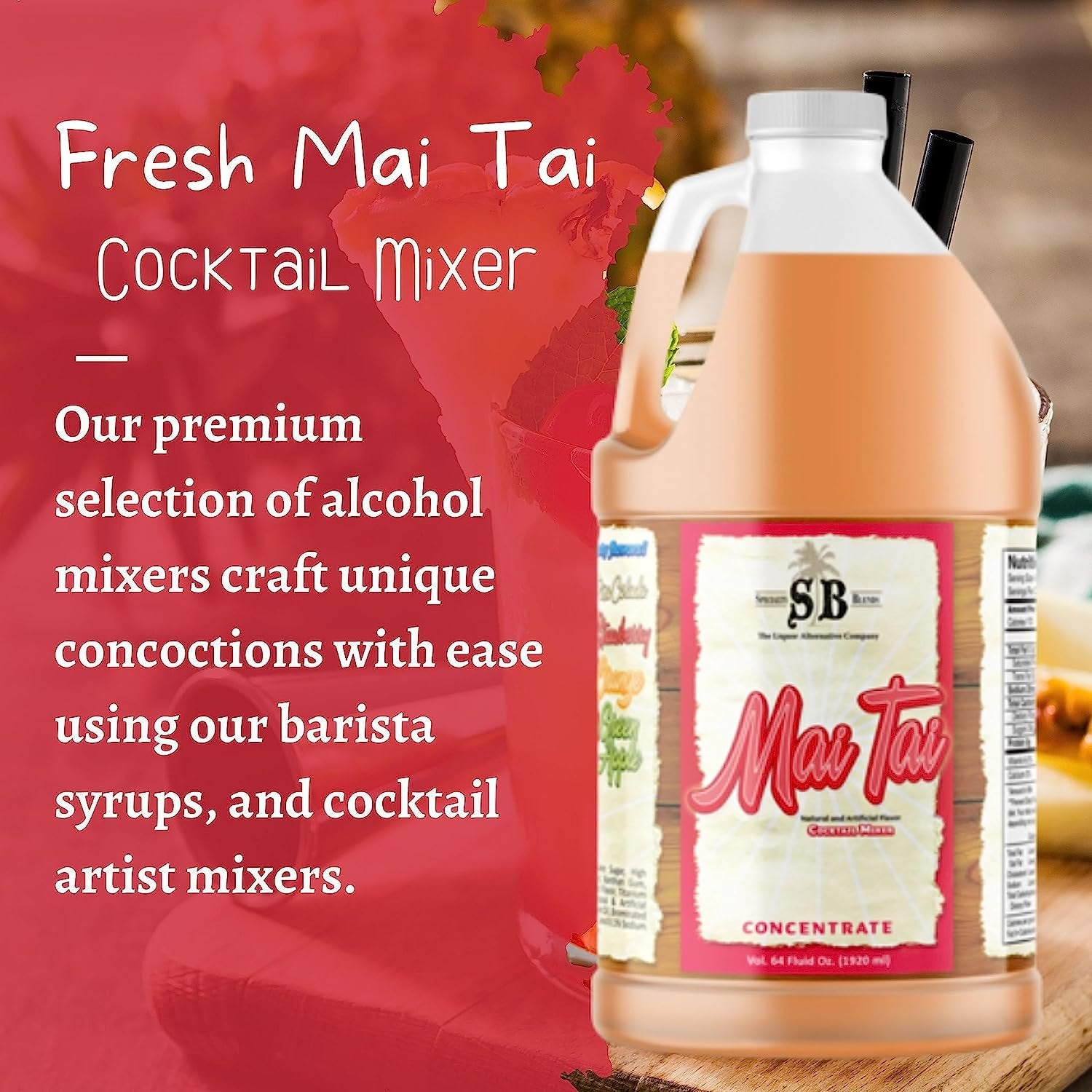 Specialty Blends Mai Tai Flavored Syrup Cocktail Mixer Concentrate, Made with Organic Mai Tai Flavor Syrups For Drinks, 1/2 Gallon (Pack of 1) - with Bonus Worldwide Nutrition Multi Purpose Key Chain