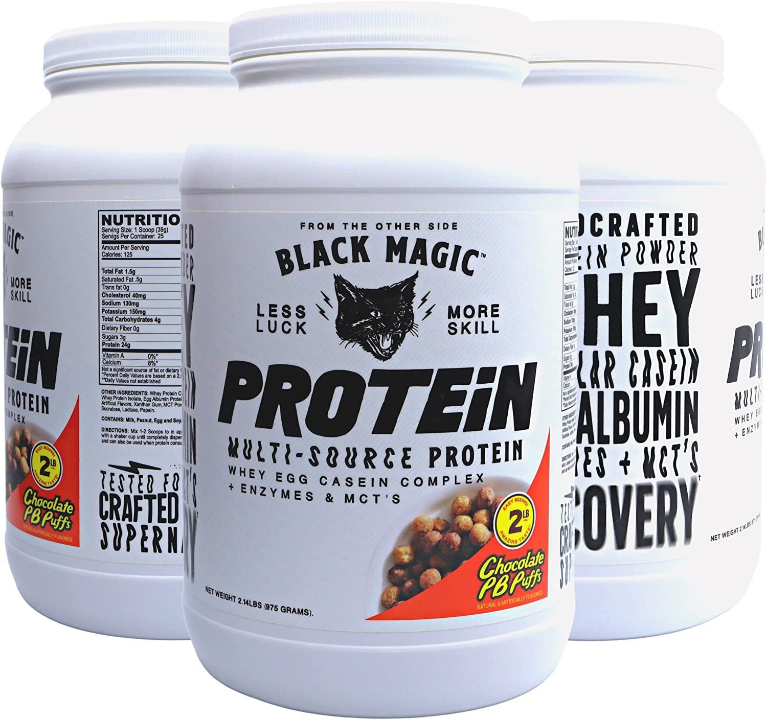 Chocolate Puff Black Magic Multi-Source Protein - Whey, Egg, and Casein Complex with Enzymes & MCT Powder - Pre Workout and Post Workout - 24g Protein - 2 LB with Bonus Key Chain
