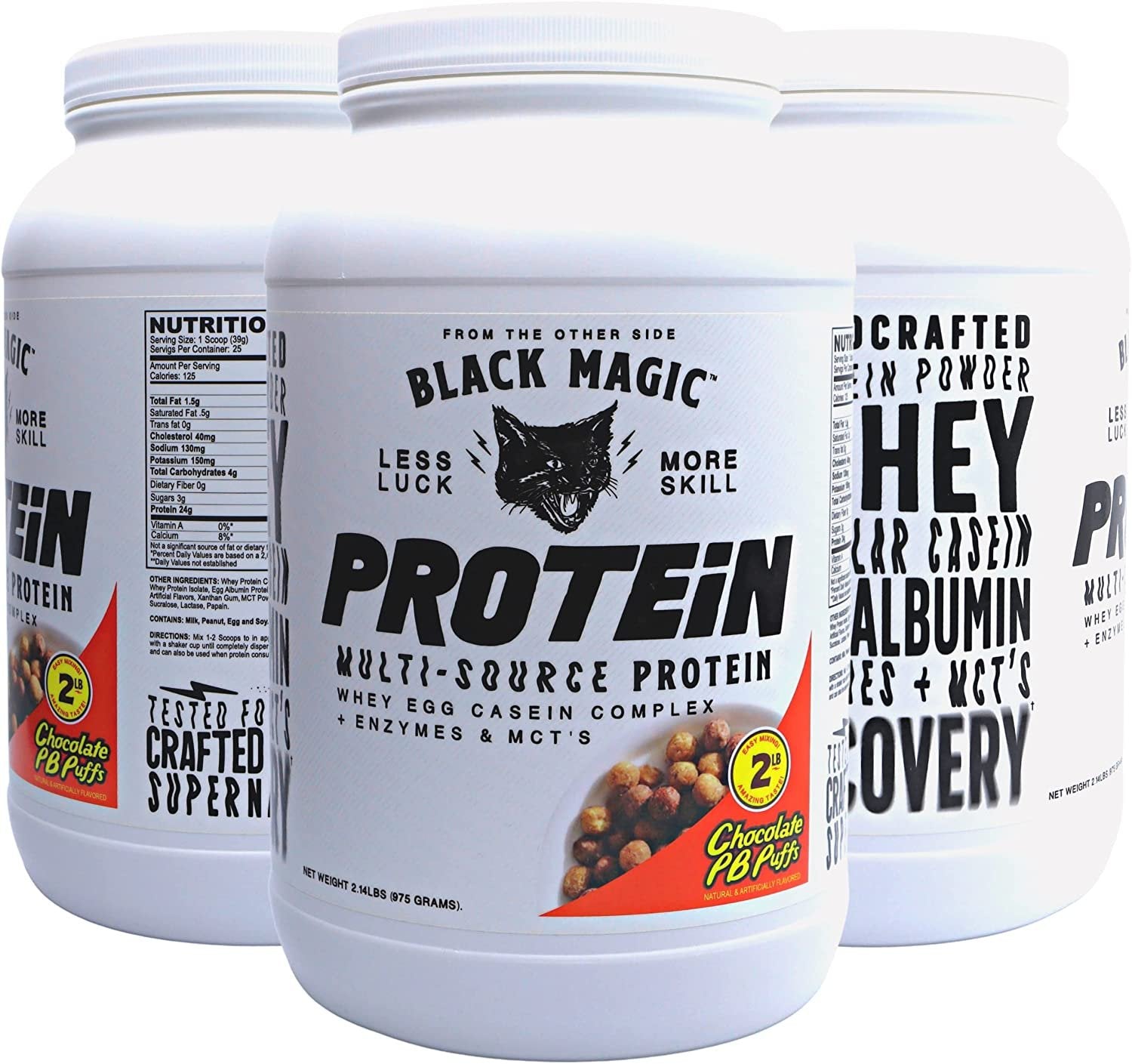 Black Magic Multi-Source Protein - Whey, Egg, and Casein Complex with Enzymes & MCT Powder - Pre Workout and Post Workout - Honey Grahms Protein Powder - 24g Protein - 2 LB with Bonus Key Chain