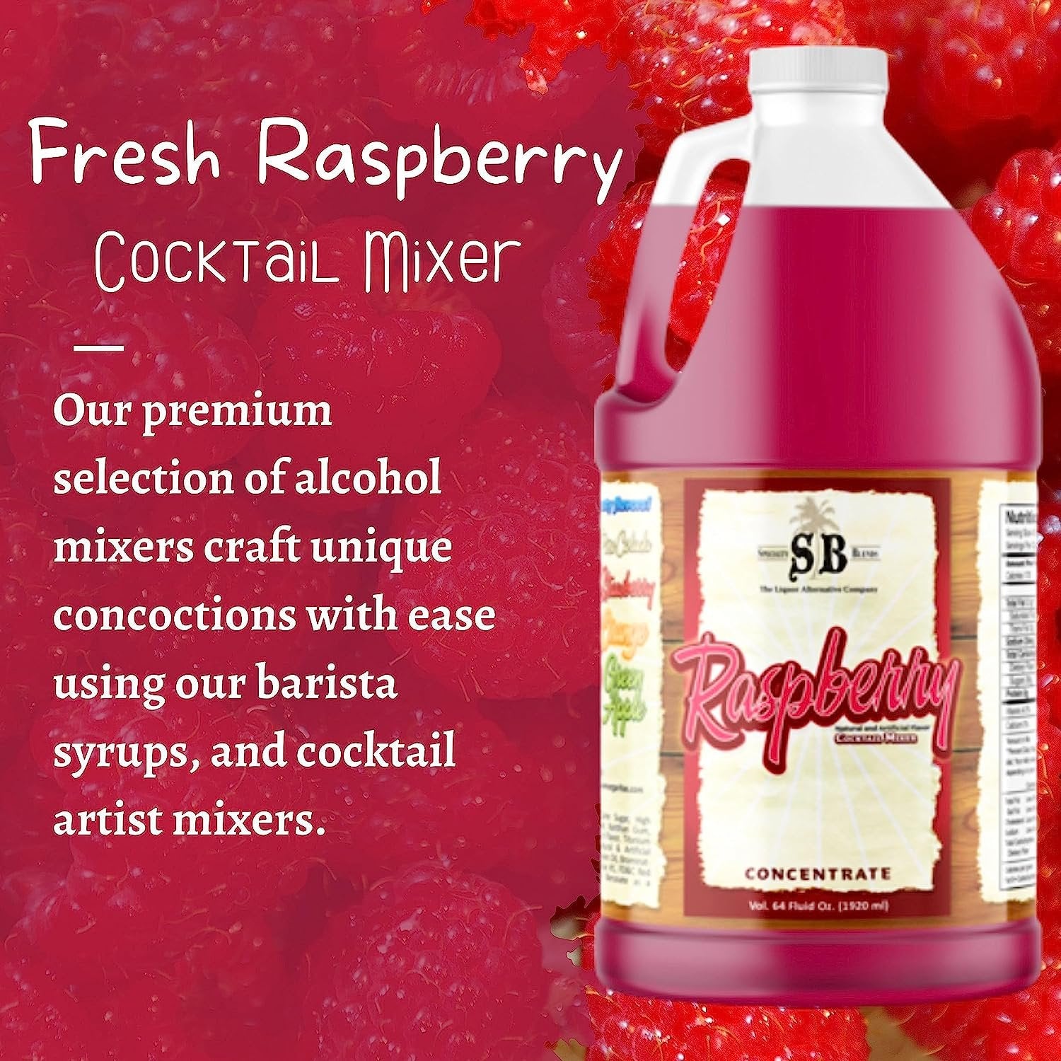 Specialty Blends Raspberry Flavored Syrup Cocktail Mixer Concentrate, Made with Organic Raspberry Flavor Syrups For Drinks, 1/2 Gallon, Pack of 1 - w/ Bonus Worldwide Nutrition Multi Purpose Key Chain