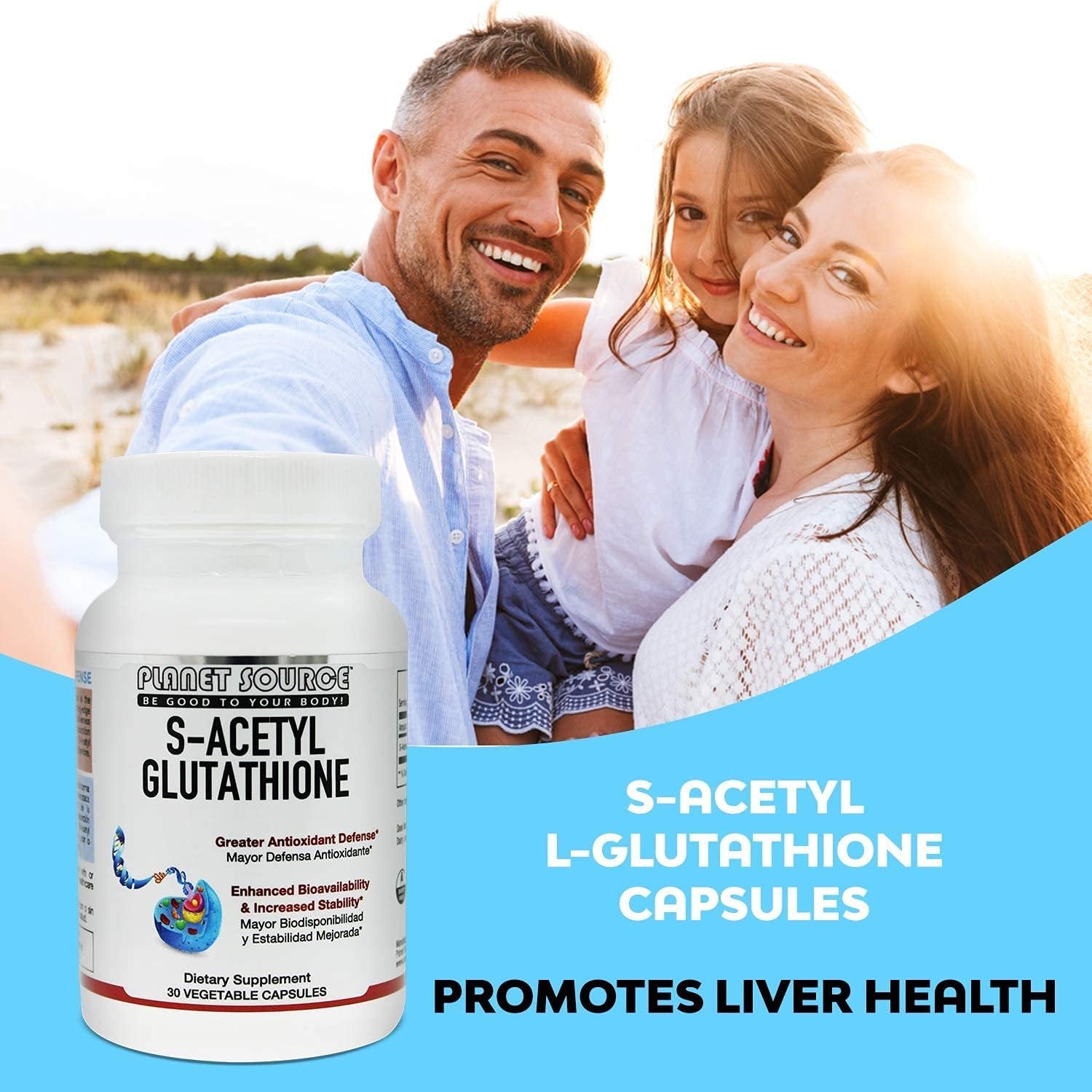 Planet Source S-Acetyl Glutathione (Food Grade) Supplement - Best Detox - Supports Healthy Aging and Cell Function