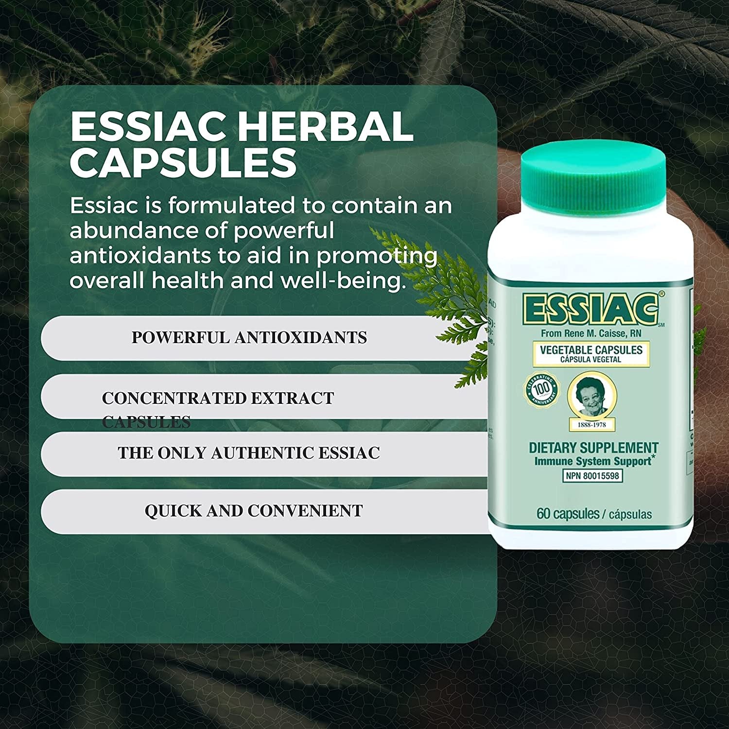 Worldwide Nutrition ESSIAC All-Natural Herbal Extract Capsules | Powerful Antioxidant Blend to Help Promote Overall Health & Well-Being | Original Formula Since 1922-60 Capsules Key Chain