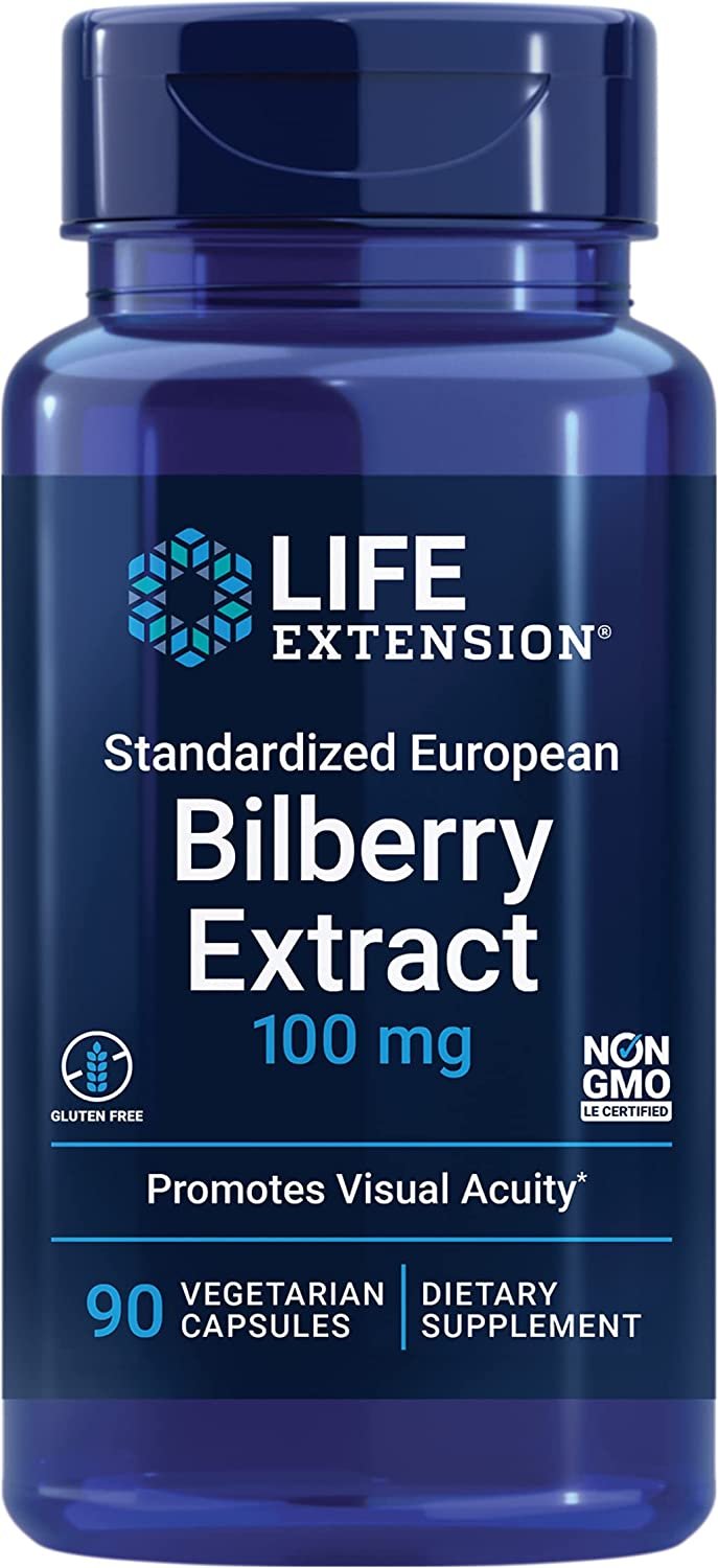 Life Extension Standardized European Bilberry Extract 100 mg – Vaccinium Myrtillus Supplement Pills for Eye and Ocular Health Support – Gluten-Free, Non-GMO, Vegetarian – 90 Capsules