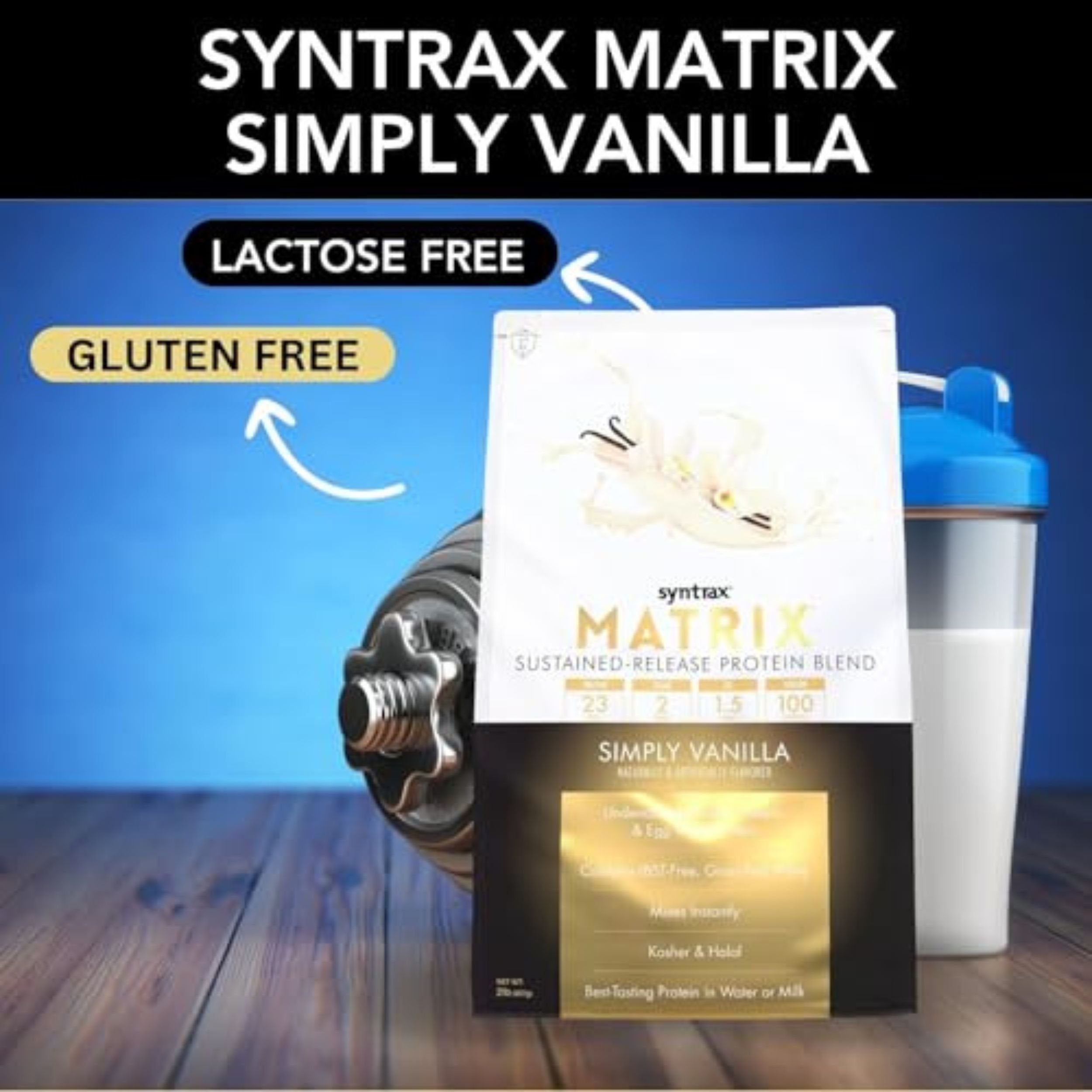 Syntrax Bundle, 2 Items Matrix Protein Powder 5.0 Sustained-Release Casein Protein and Whey Protein Powder - Instant Mix Simply Vanilla Protein Powder Flavor, 2lbs with Worldwide Nutrition Keychain