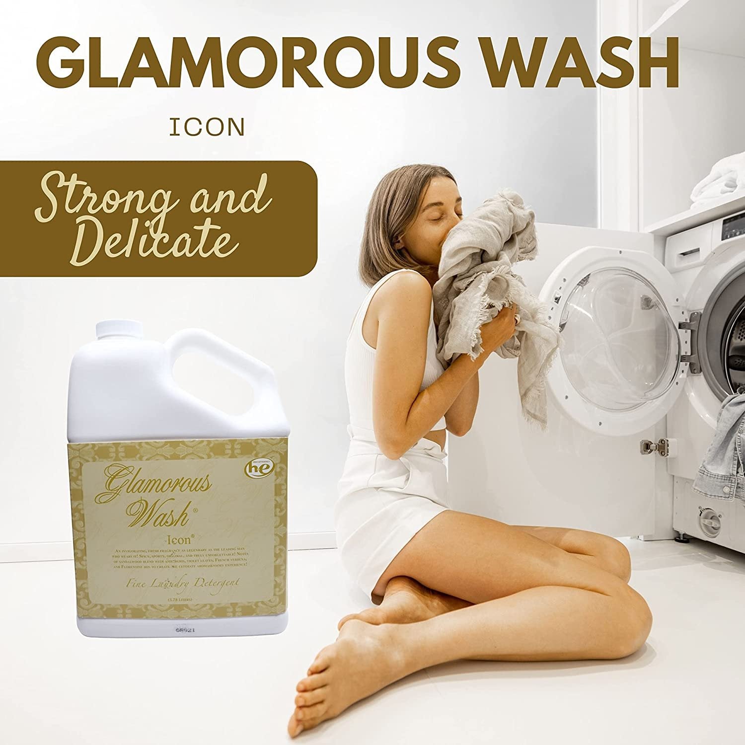 Tyler Candle Company Glamorous Wash Icon Scent Fine Laundry Liquid Detergent - Liquid Laundry Detergent for Clothing - Hand and Machine Washable - 3.78L (1Gal) Container with Bonus Key Chain