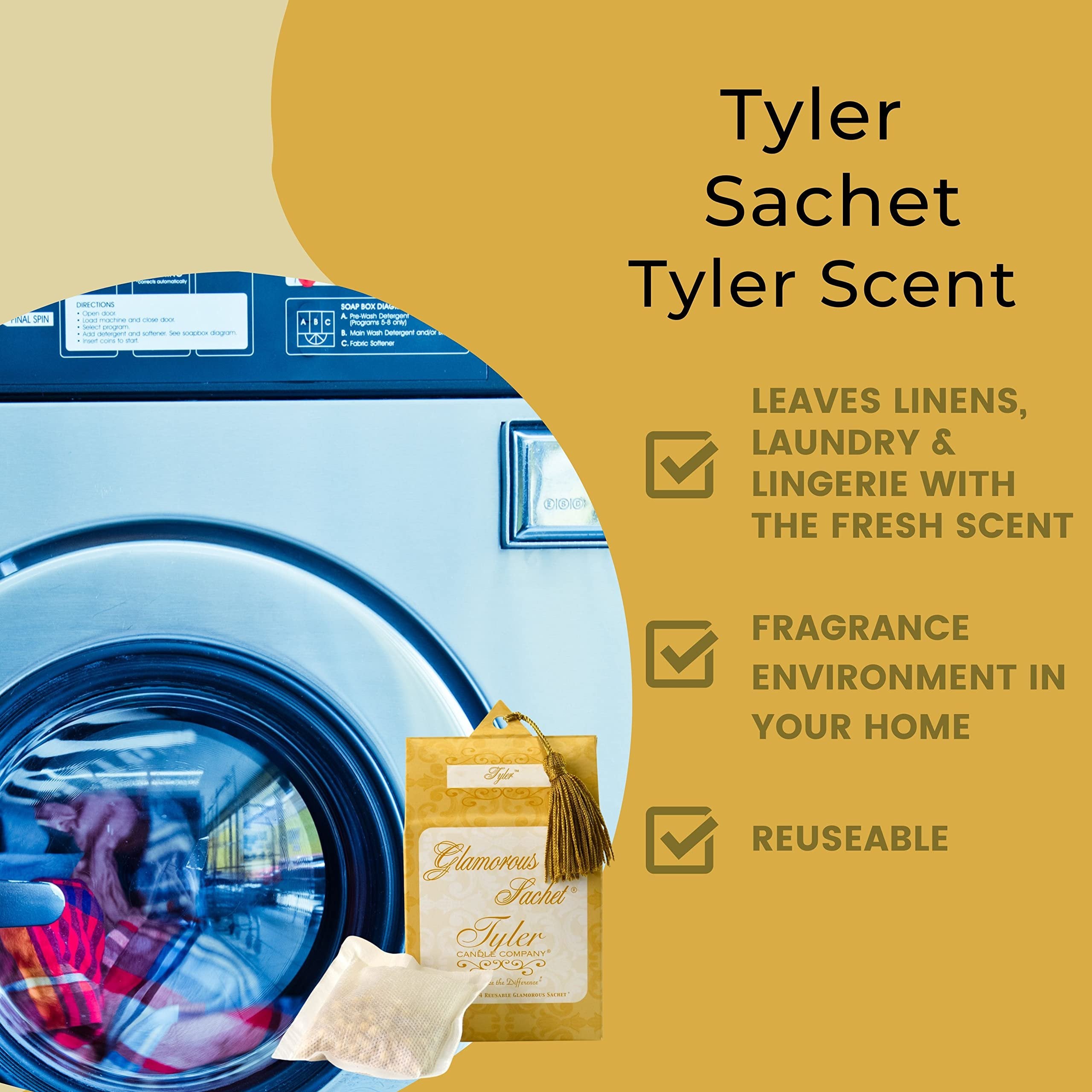 Tyler Candle Company Tyler Scent Dryer Sheet Sachets - Glamorous Reusable Dryer Sheets - Sachets for Drawers and Closets - 1 Pack, 4 Sachets, Dryer, Home, or Personal Sachet, with Bonus Key Chain