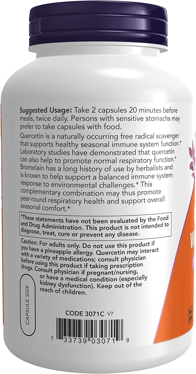 NOW Supplements, Quercetin with Bromelain, Balanced Immune System*, 240 Veg Capsules