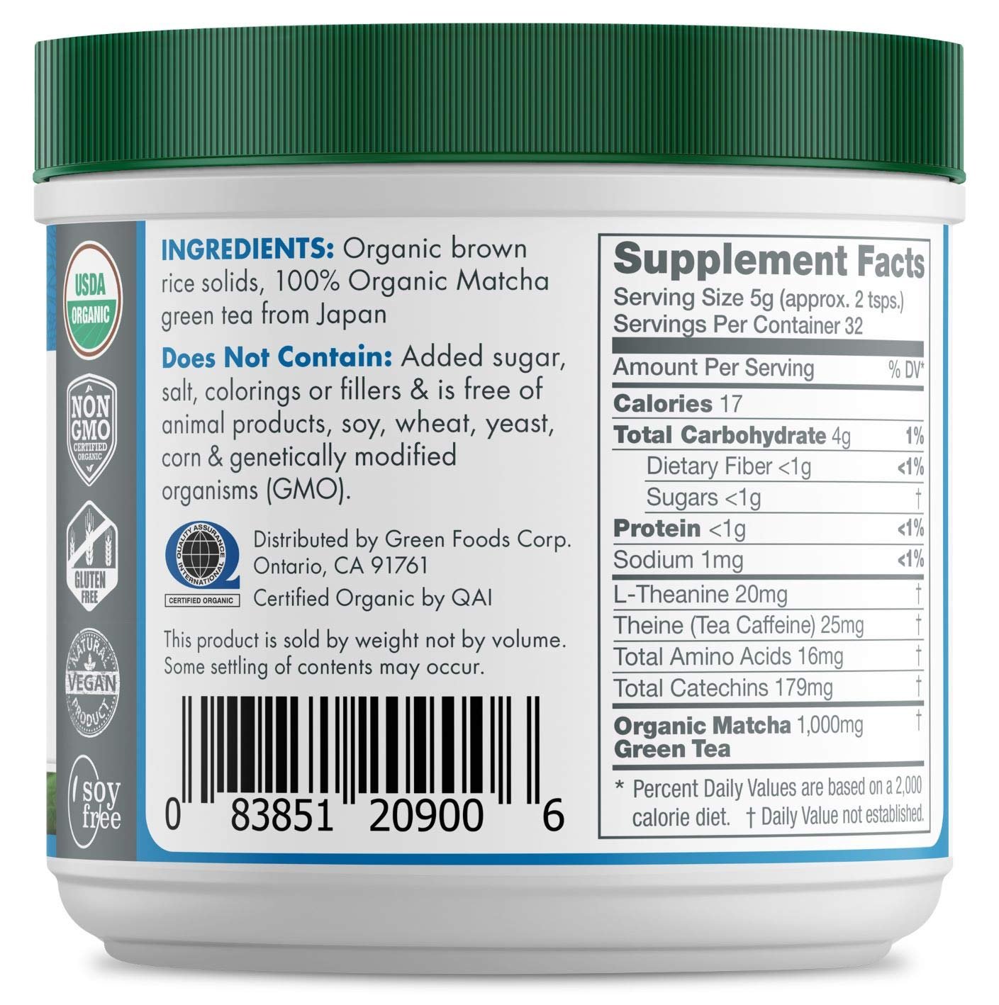Green Foods Organic Matcha Green Tea, 5.5 Ounce