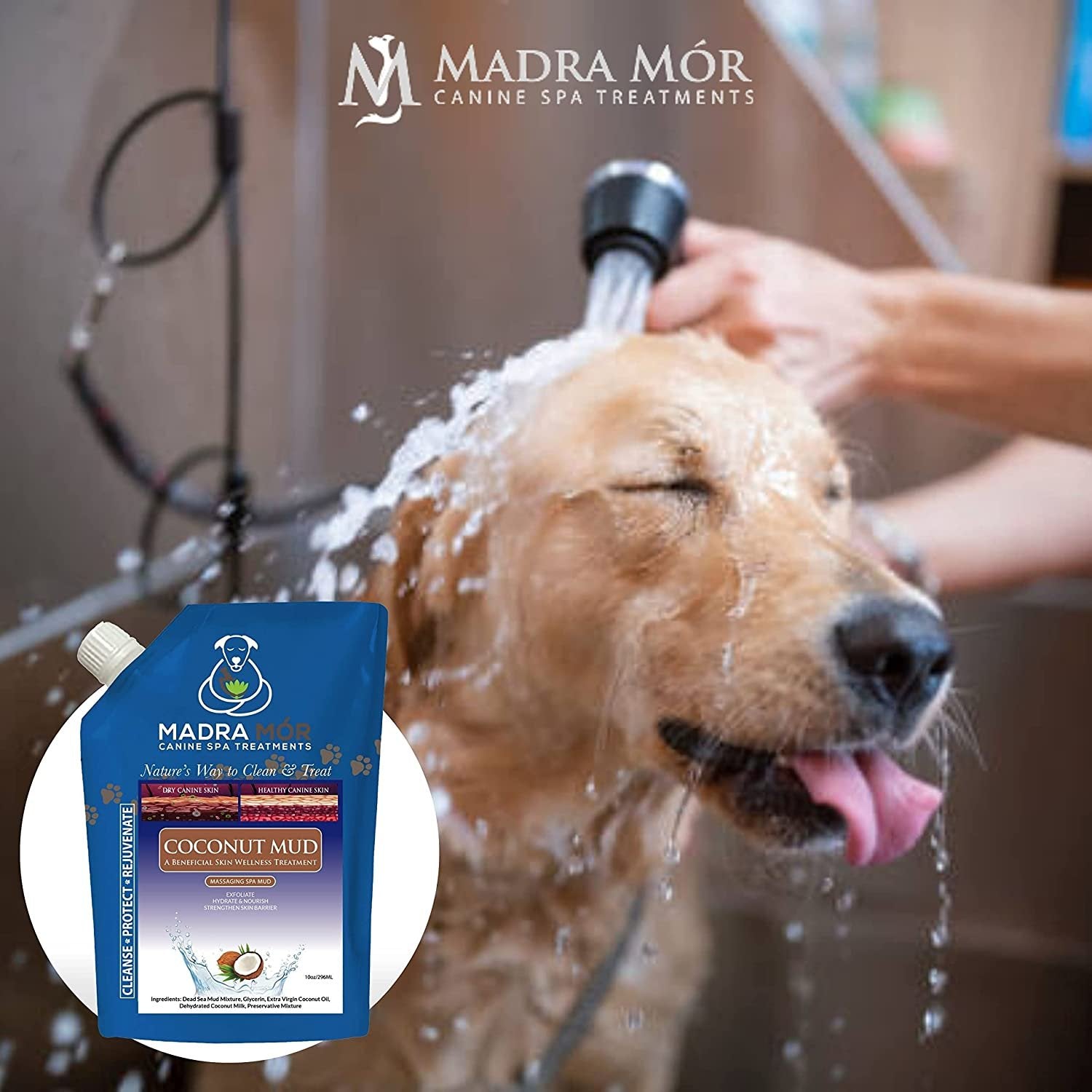 Madra Mor Massaging SPA Mud - Luxurious Dog Skin Wellness Treatment - Cleanse - Protect - Rejuvenate - Coconut Mud - 1 Pack (10oz) - with Multi-Purpose Key Chain