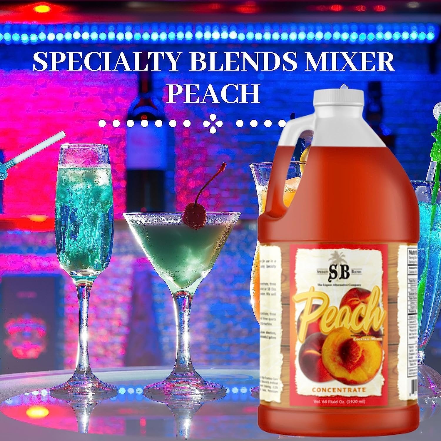 Specialty Blends Peach Flavored Syrup Cocktail Mixer Concentrate, Made with Organic Peach Flavor Syrups For Drinks, 1/2 Gallon (Pack of 1) - with Bonus Worldwide Nutrition Multi Purpose Key Chain