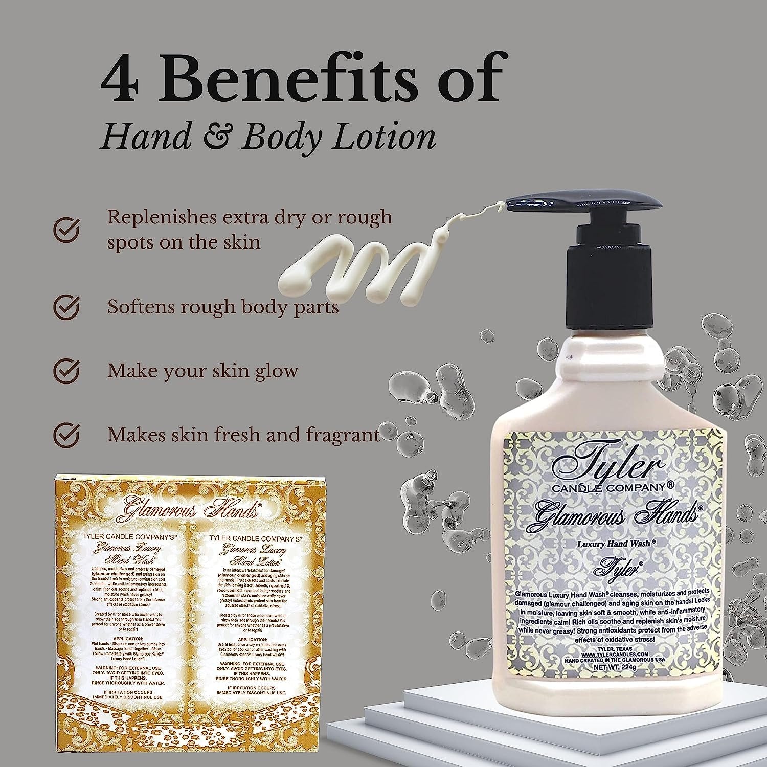 Tyler Candle Company Tyler Scented Glamorous Hand Wash and Hand Lotion Gift Set - Pack of 2 8 Oz Tyler Scented Hand Cream Pump Bottles for Skin Care w/Bonus worldwidenutrition Multi-Purpose Key Chain