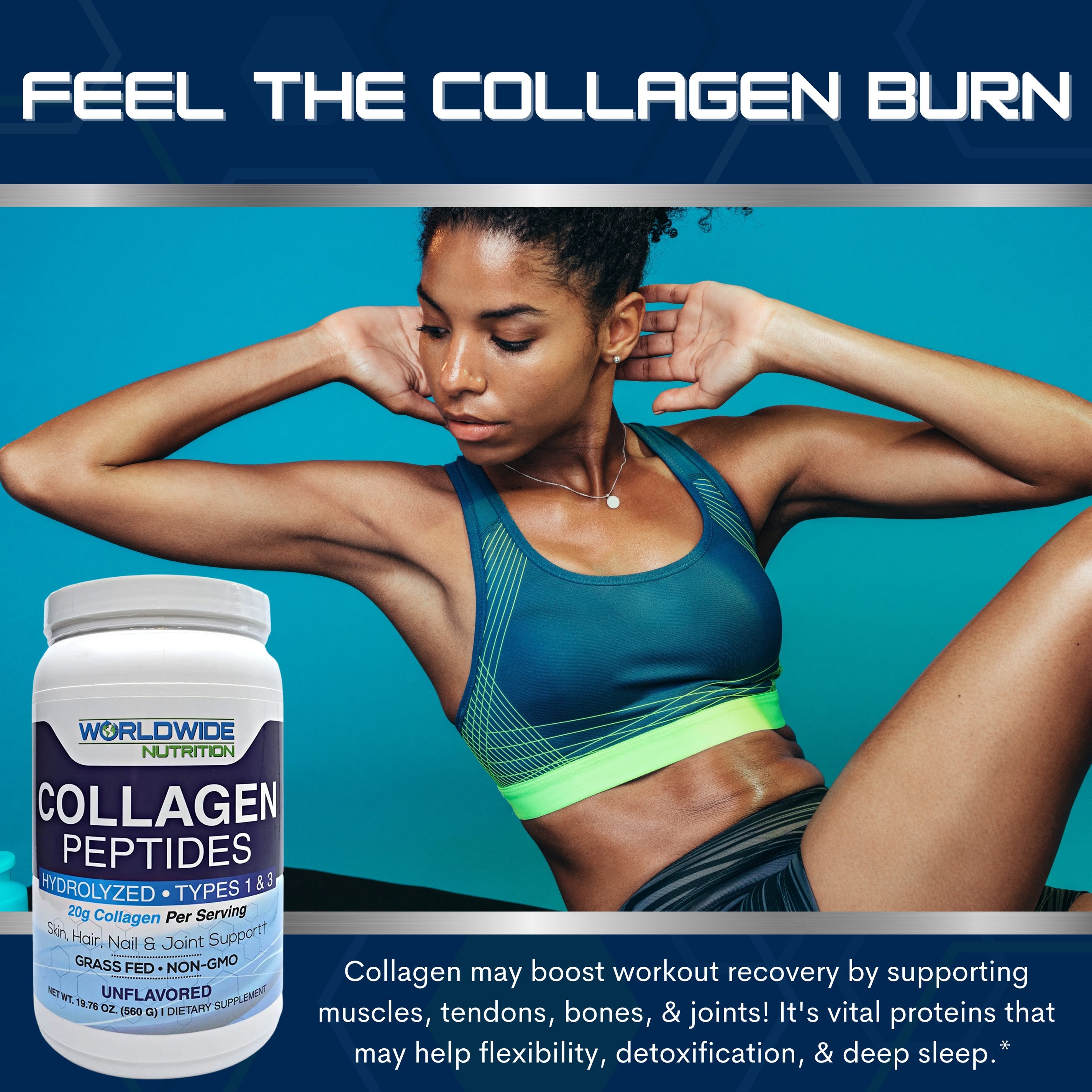 Worldwide Nutrition Collagen Peptides - Hydrolyzed Collagen 1 and 3 - Skin, Hair, Nail, and Joint Support - Grass Fed, Gluten Free, Non GMO, and Keto Collagen - Odorless Unflavored Collagen - 28 Serv.