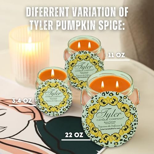 Tyler Pumpkin Spice Scent Jar Candle - Fall Scented Candle with Essential Oils - Long Burning Candles 110-120 hours - Large Candle 22 oz & Multi-Purpose Key Chain
